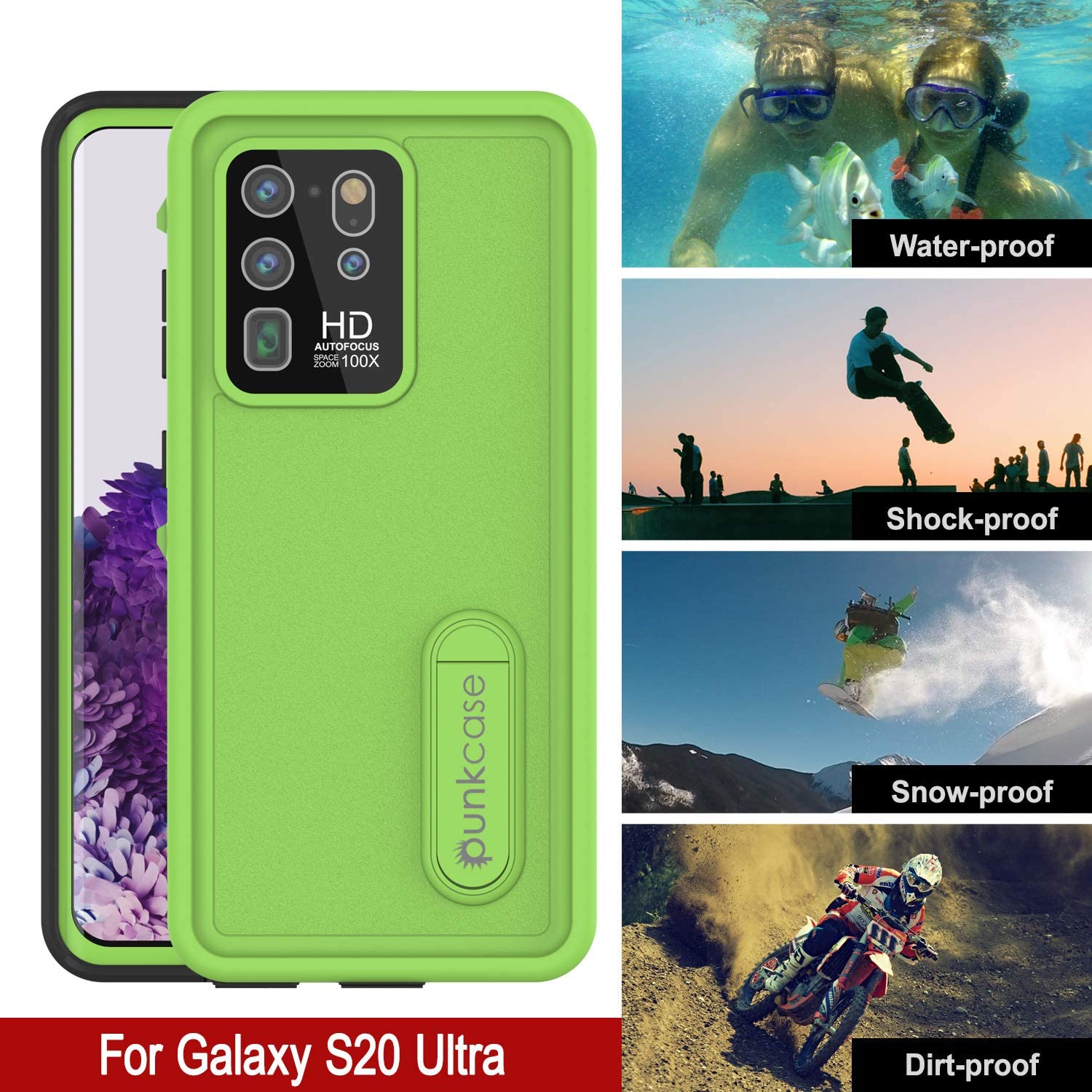 Capa à prova d'água para Galaxy S20 Ultra, Punkcase [Série KickStud] Capa Resistente [Verde Claro]