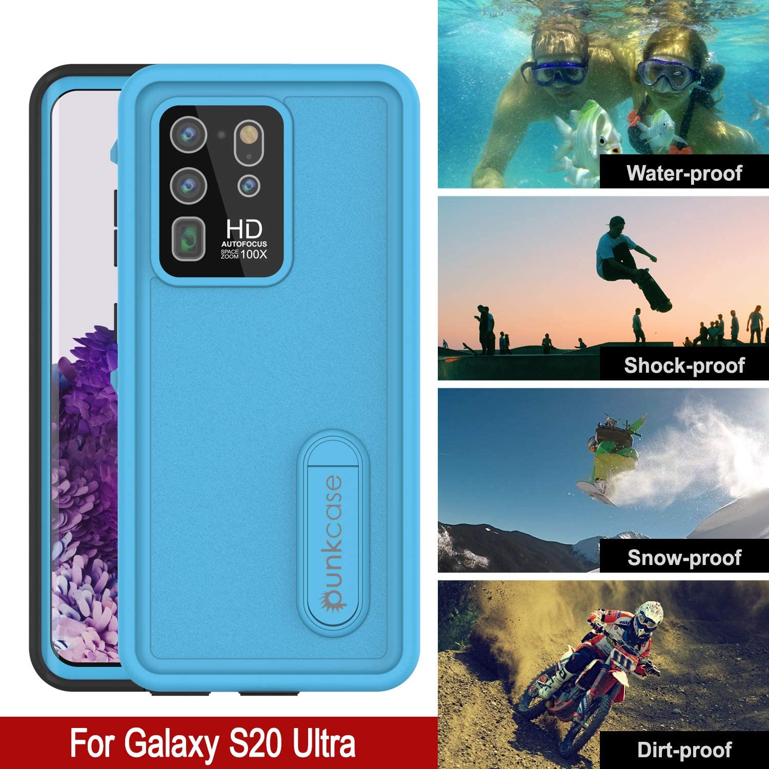 Capa à Prova d'Água Galaxy S20 Ultra, Punkcase [Série KickStud] Cobertura de Armadura [Azul Claro]