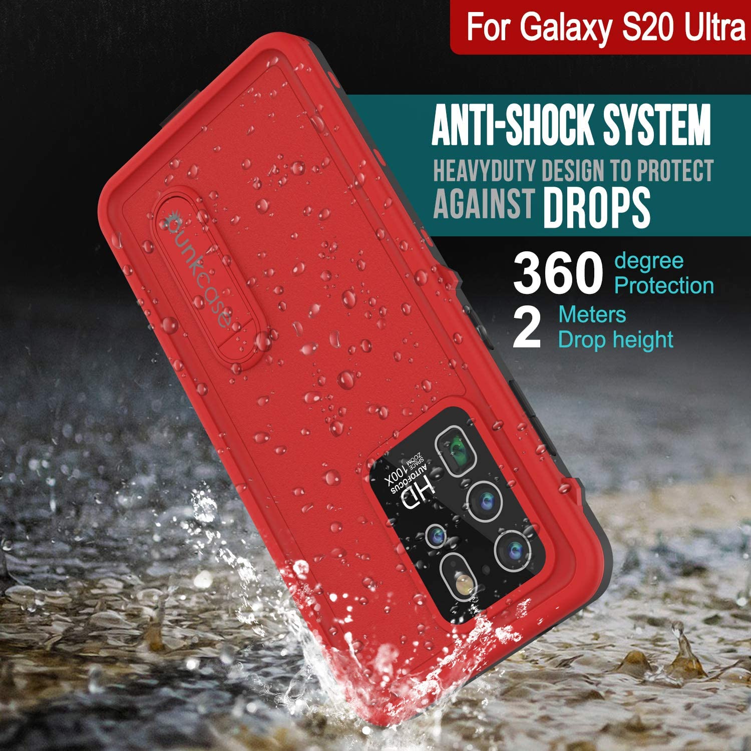 Capa à prova d'água Galaxy S20 Ultra, Punkcase [Série KickStud] Capa de armadura [Vermelha]