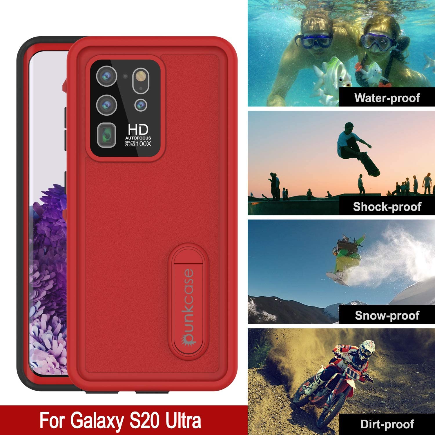 Capa à prova d'água Galaxy S20 Ultra, Punkcase [Série KickStud] Capa de armadura [Vermelha]