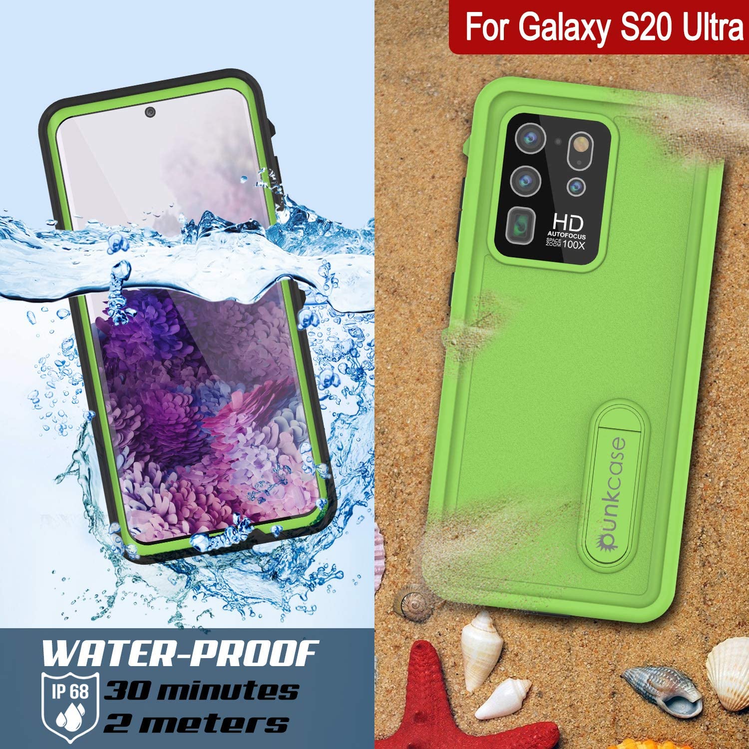 Capa à prova d'água para Galaxy S20 Ultra, Punkcase [Série KickStud] Capa Resistente [Verde Claro]