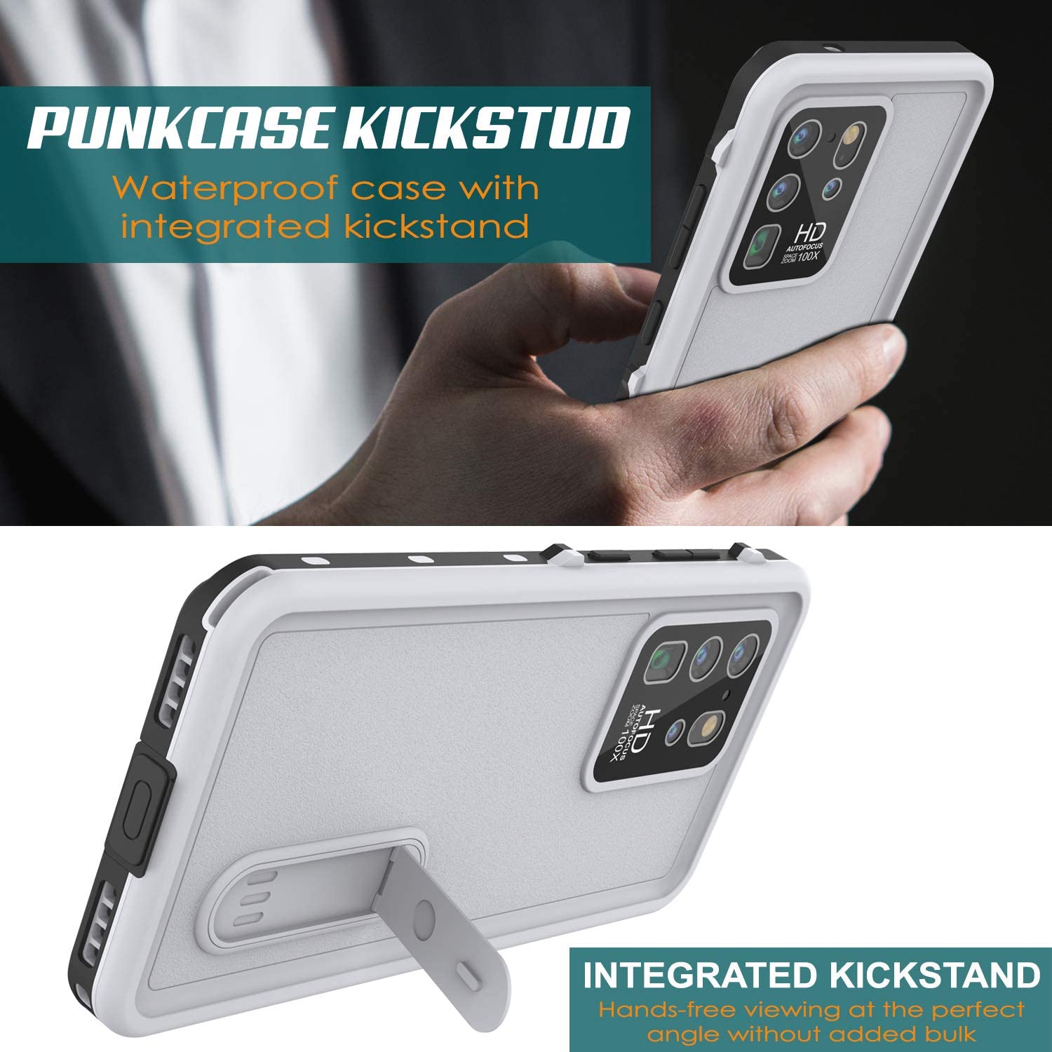 Capa À Prova D'água Galaxy S20 Ultra, Punkcase [Série KickStud] Capa de Armadura [Branco]