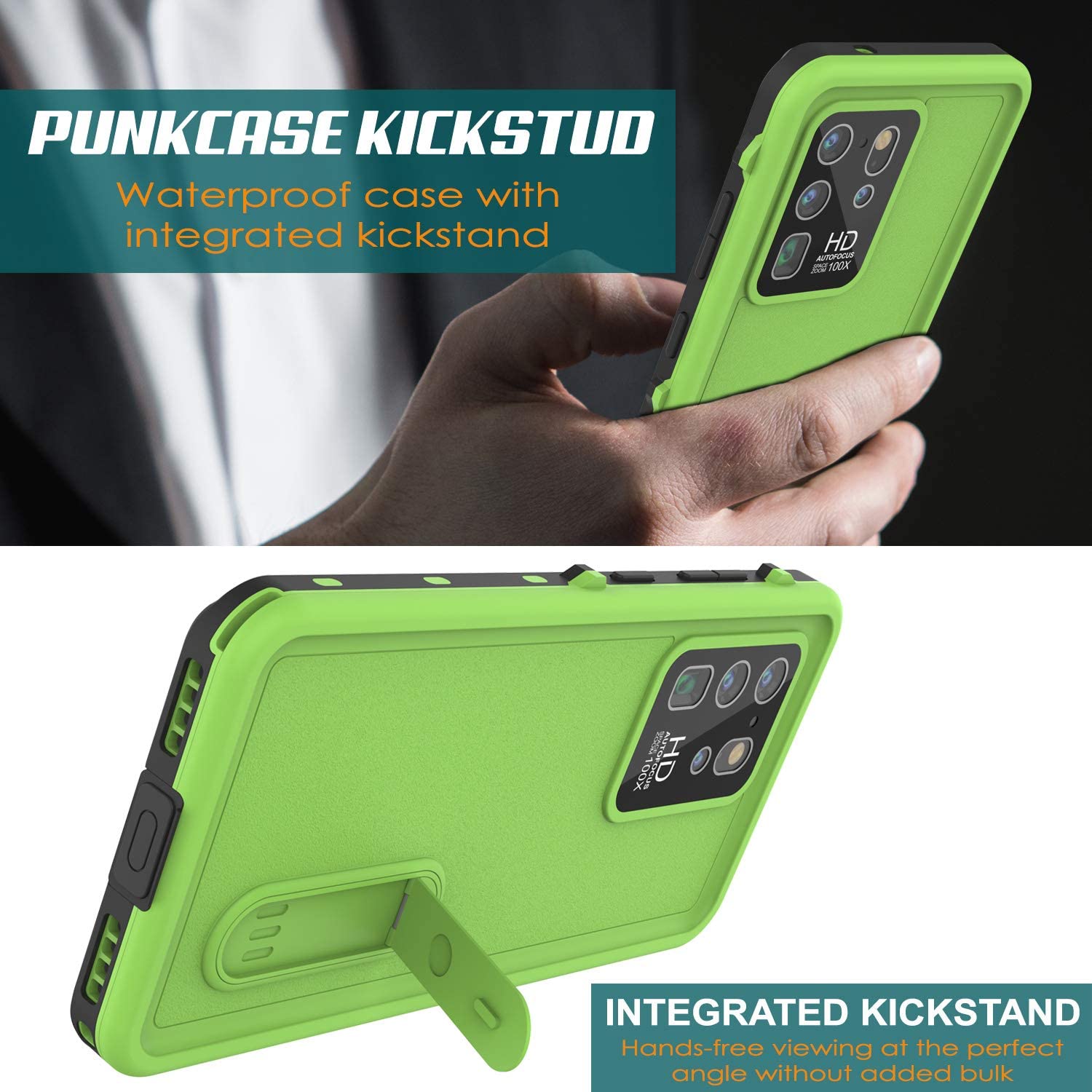 Capa à prova d'água para Galaxy S20 Ultra, Punkcase [Série KickStud] Capa Resistente [Verde Claro]