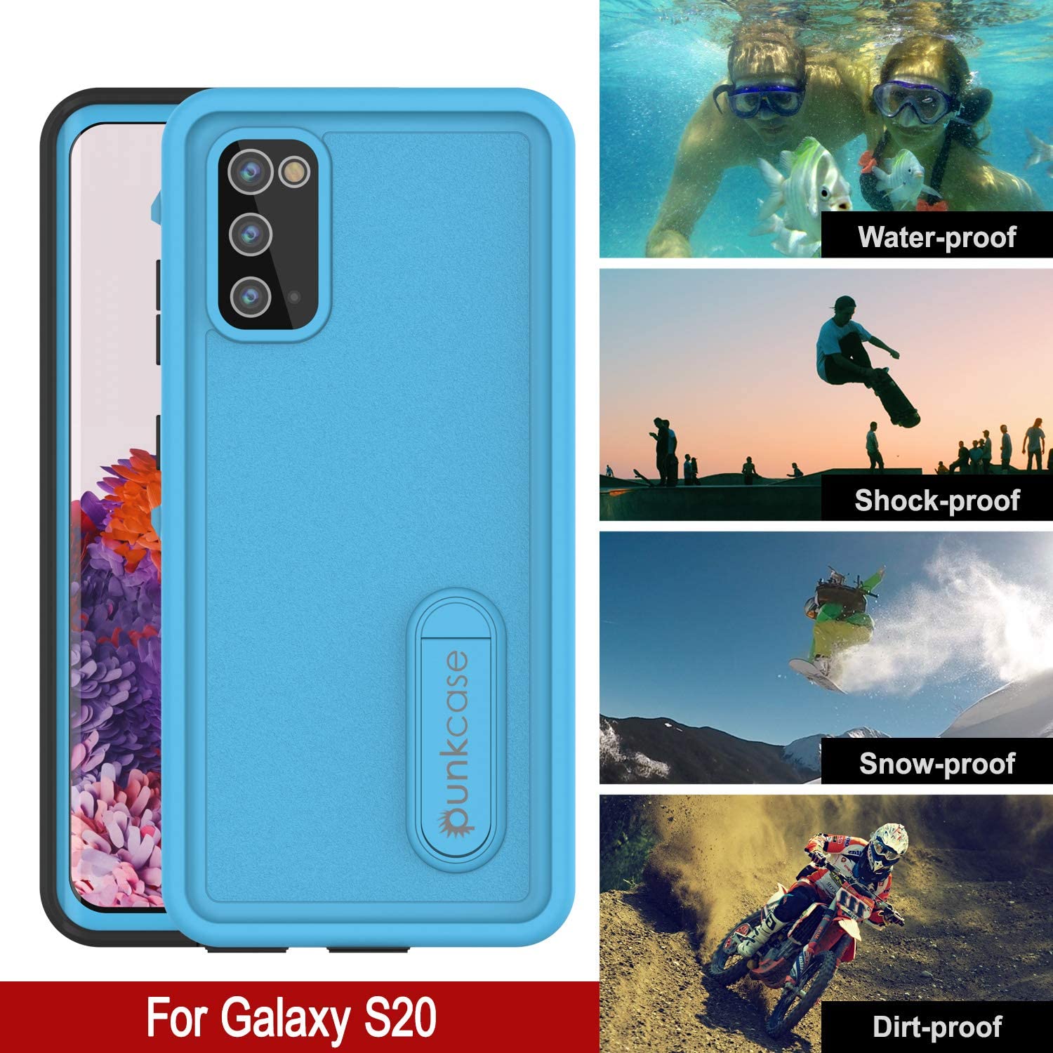 Capa À Prova D'Água Galaxy S20, Punkcase [Série KickStud] Capa de Armadura [Azul Claro]