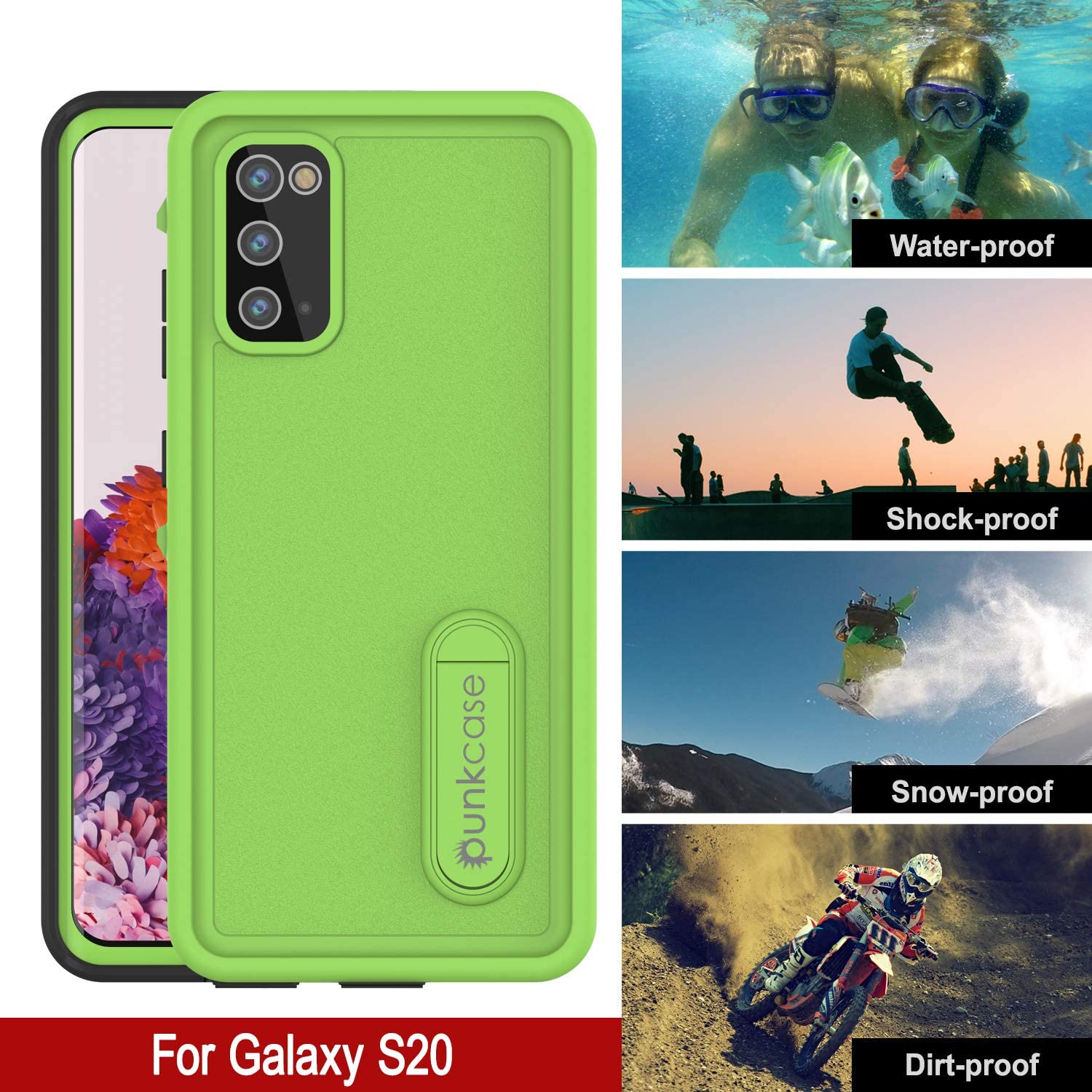 Capa à prova d'água para Galaxy S20, Punkcase [Série KickStud] Capa de Armadura [Verde Claro]