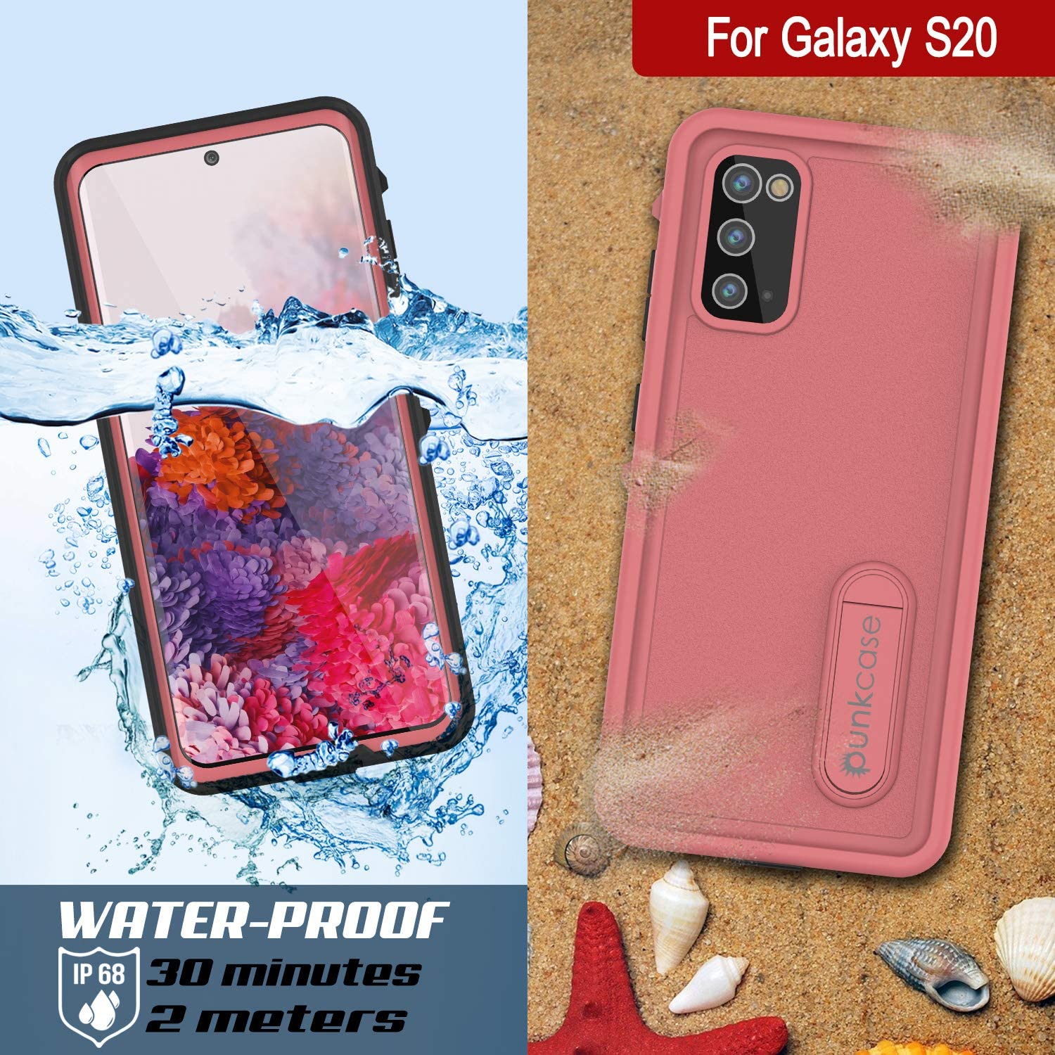 Capa à prova d'água para Galaxy S20, Punkcase [Série KickStud] Capa de Armadura [Rosa]