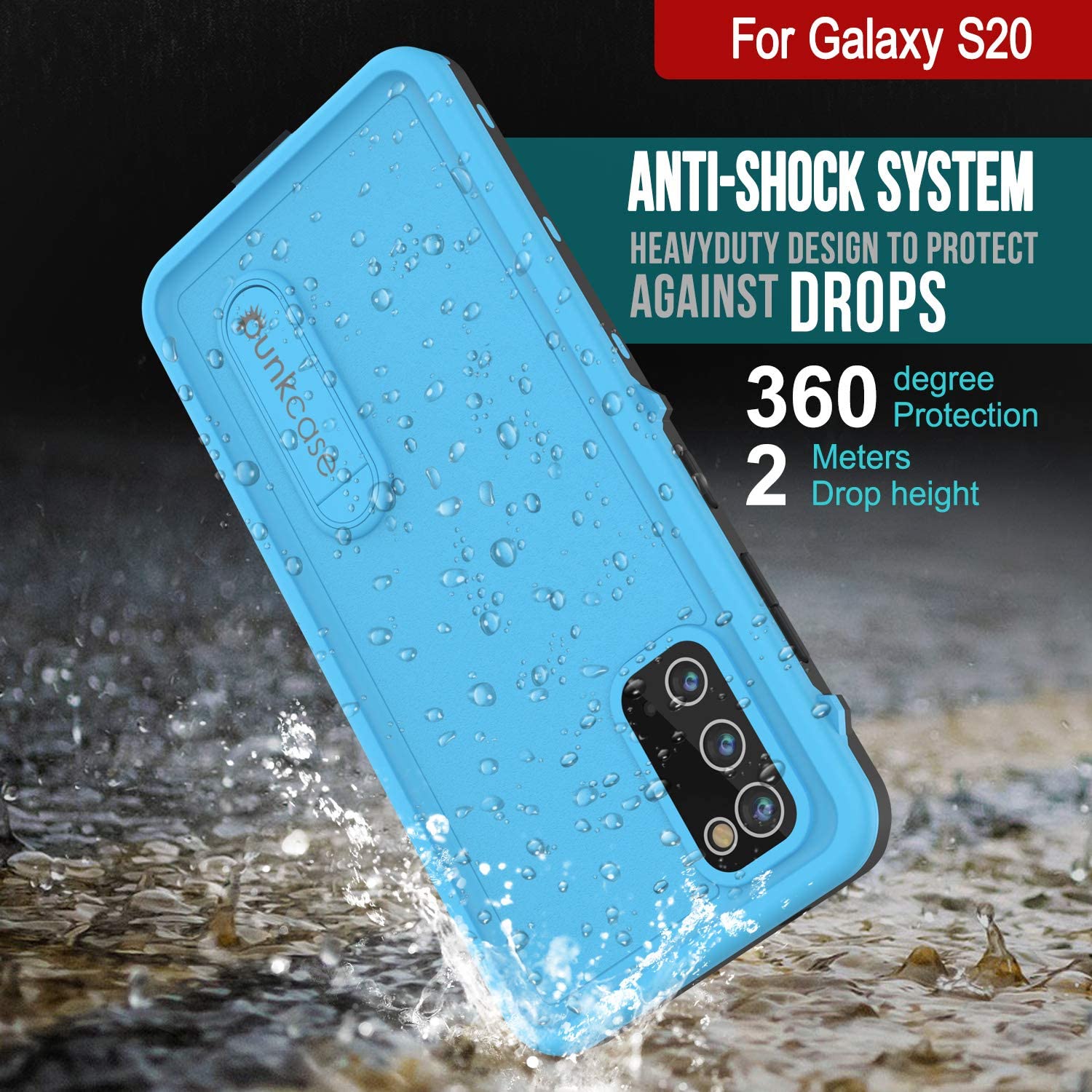 Capa À Prova D'Água Galaxy S20, Punkcase [Série KickStud] Capa de Armadura [Azul Claro]