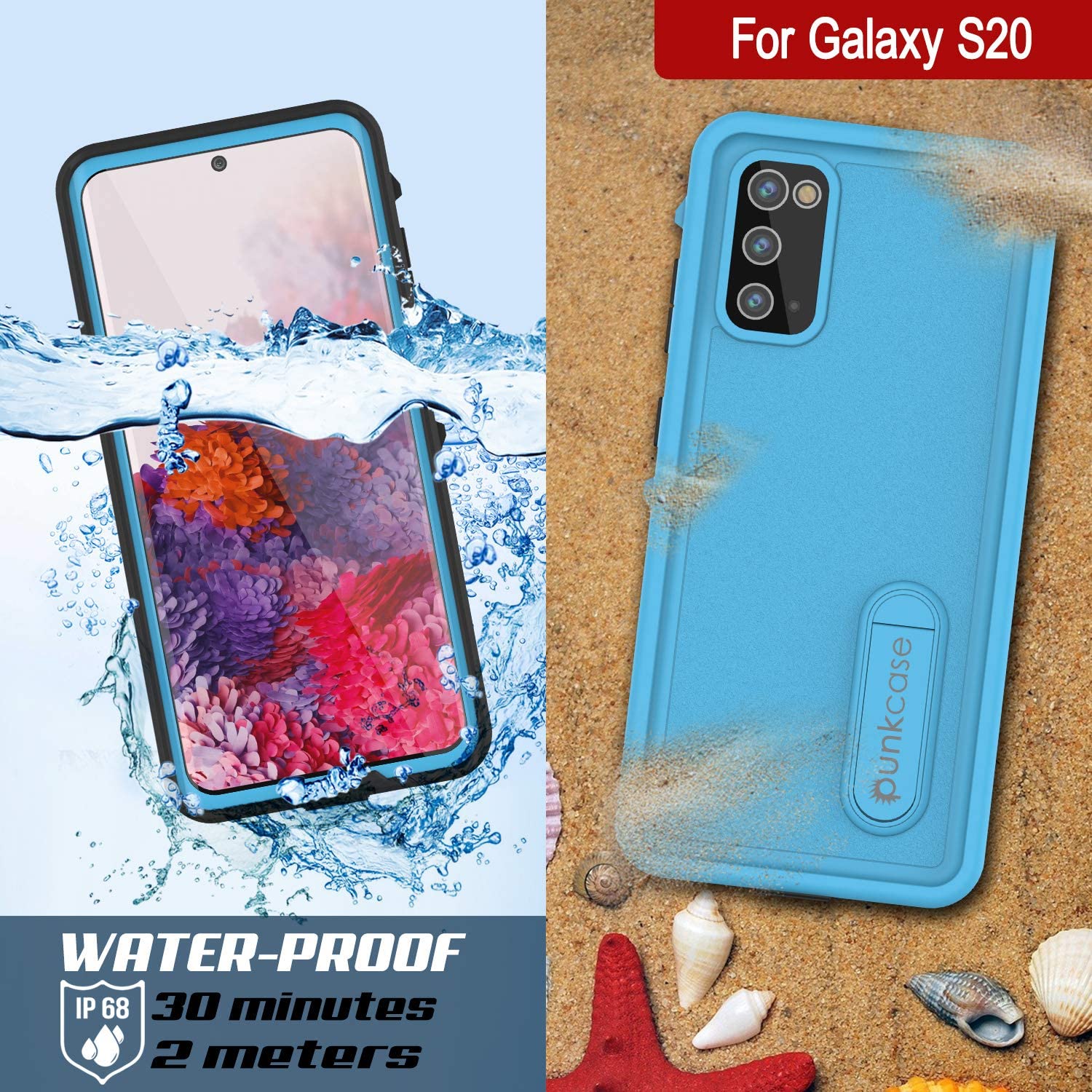 Capa À Prova D'Água Galaxy S20, Punkcase [Série KickStud] Capa de Armadura [Azul Claro]