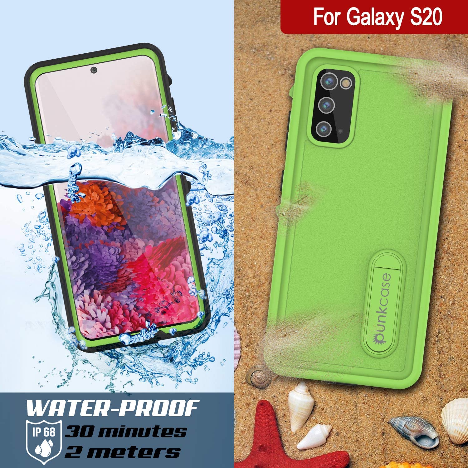 Capa à prova d'água para Galaxy S20, Punkcase [Série KickStud] Capa de Armadura [Verde Claro]
