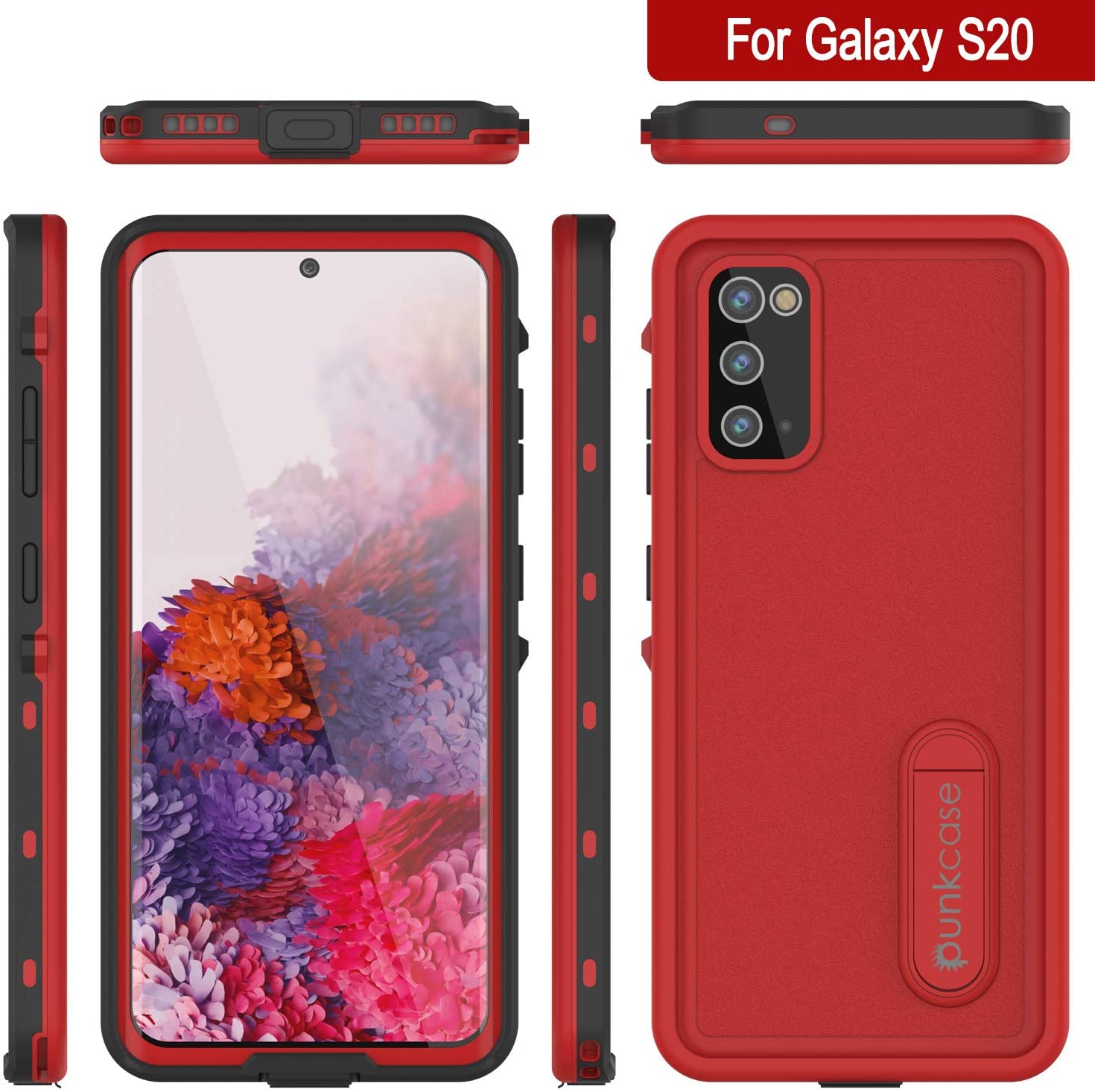 Capa à prova d'água para Galaxy S20, Punkcase [Série KickStud] Capa de Armadura [Vermelho]