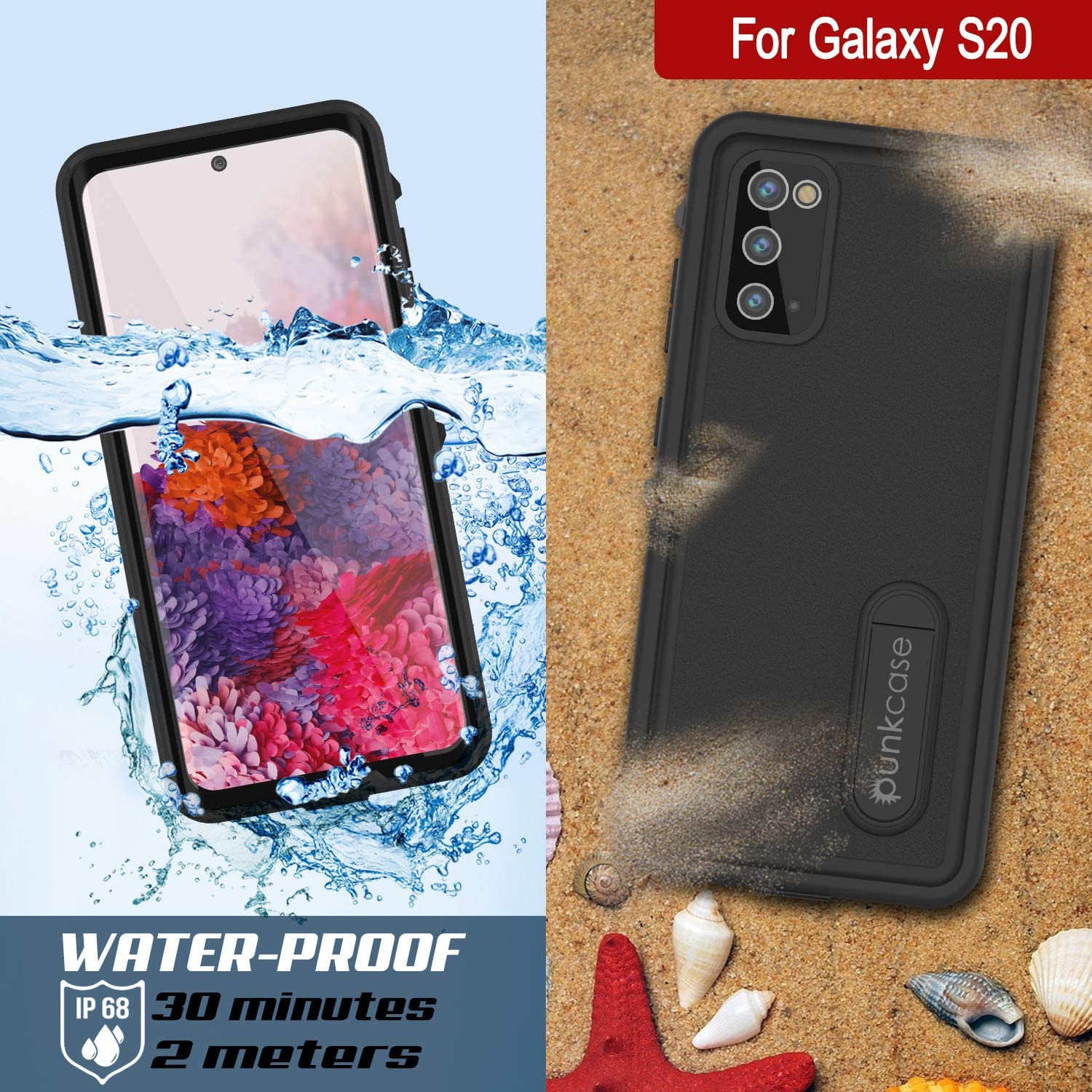 Capa à Prova de Água para Galaxy S20, Punkcase [Série KickStud] Capa de Armadura [Preto]