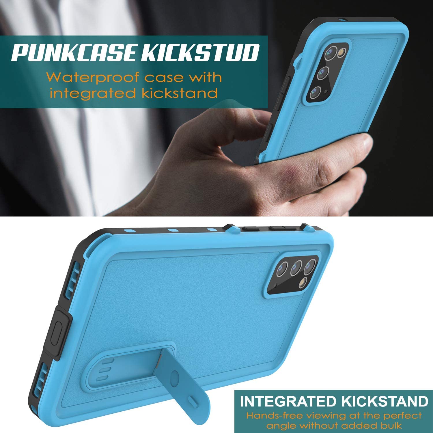 Capa À Prova D'Água Galaxy S20, Punkcase [Série KickStud] Capa de Armadura [Azul Claro]