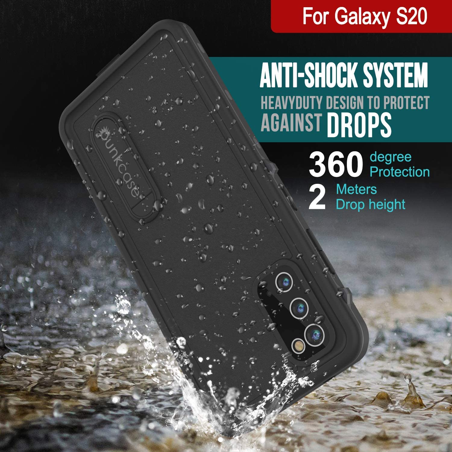 Capa à Prova de Água para Galaxy S20, Punkcase [Série KickStud] Capa de Armadura [Preto]