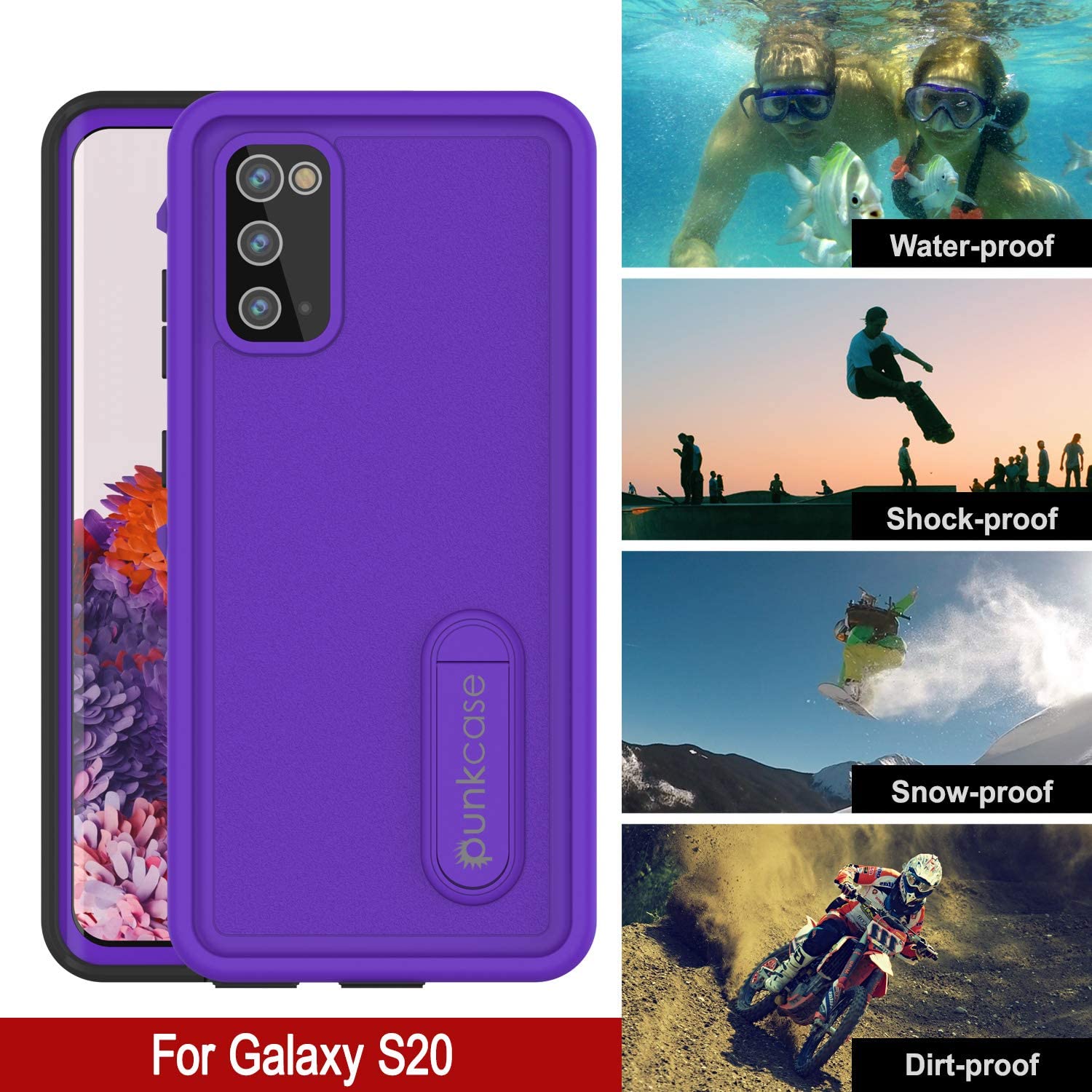 Capa à prova d'água para Galaxy S20, Punkcase [Série KickStud] Capa Armor [Roxa]