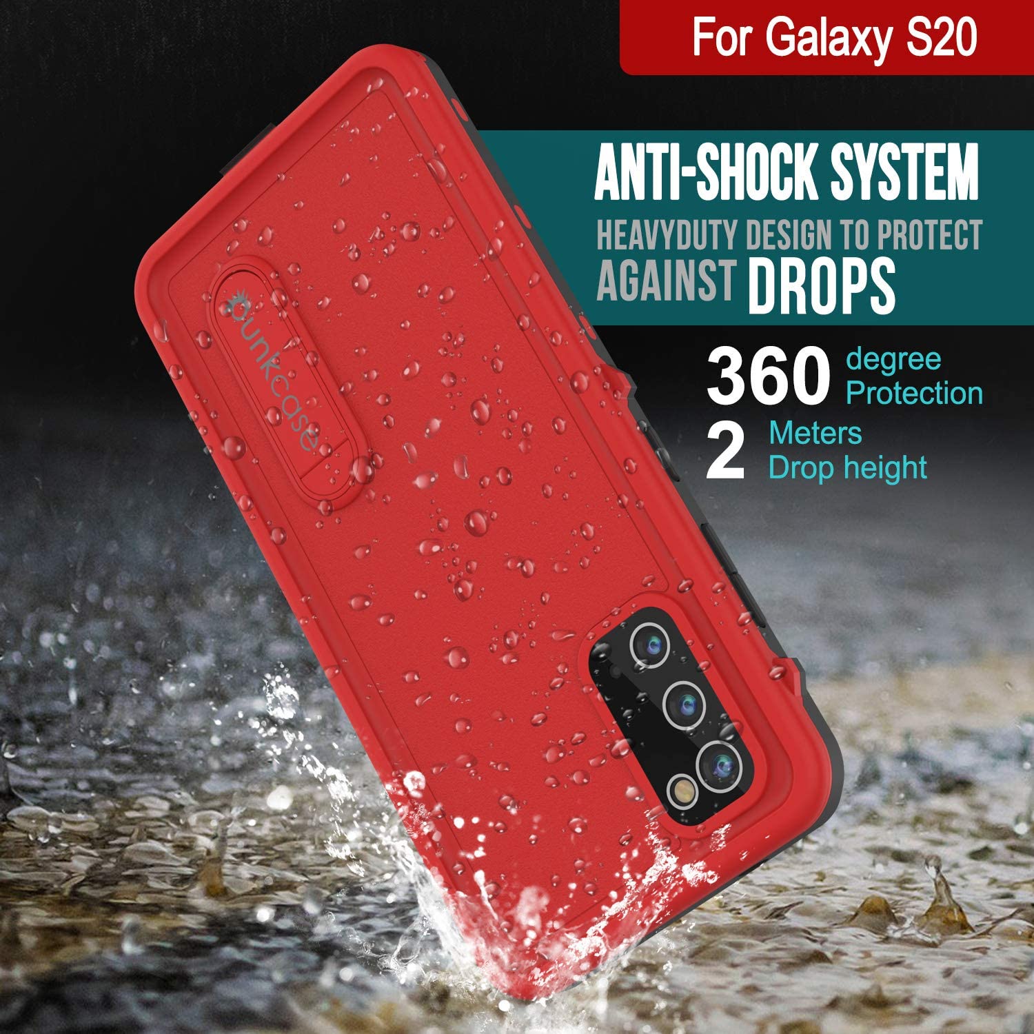 Capa à prova d'água para Galaxy S20, Punkcase [Série KickStud] Capa de Armadura [Vermelho]
