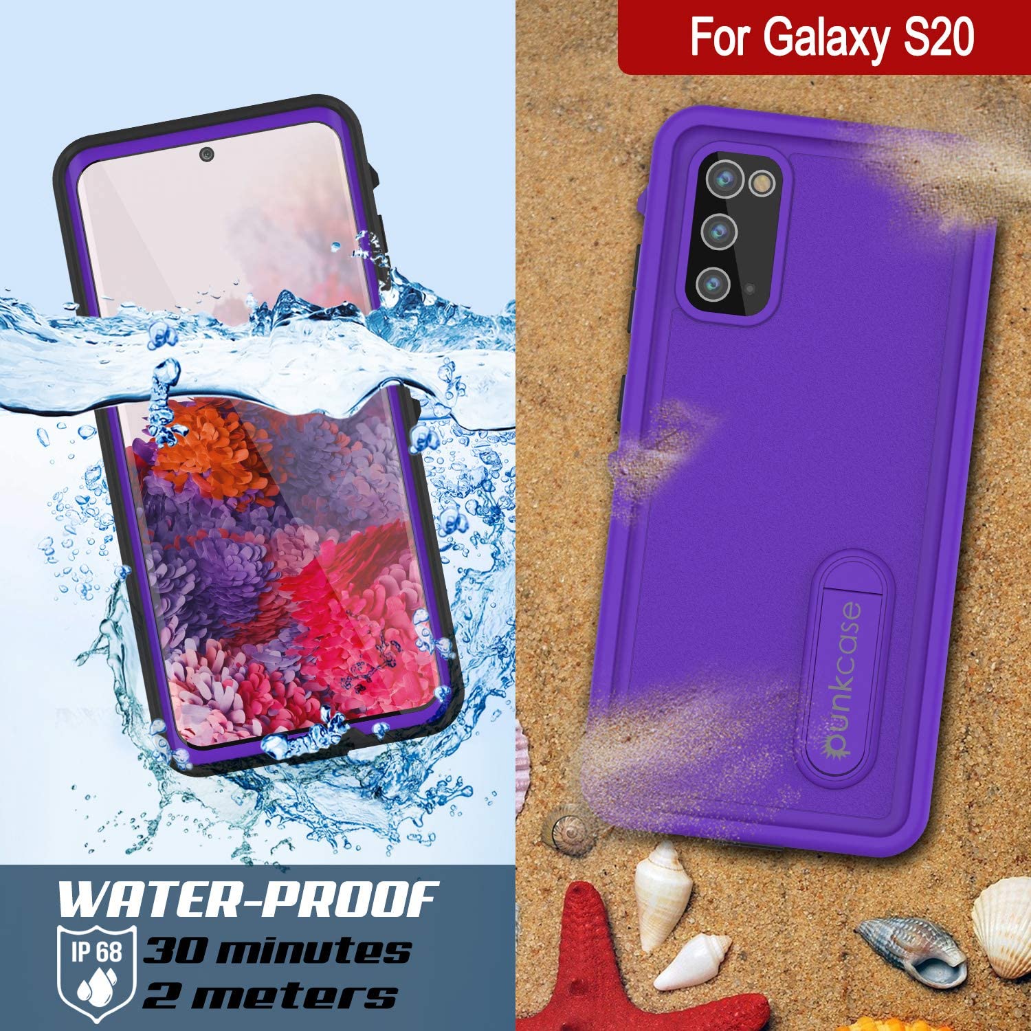 Capa à prova d'água para Galaxy S20, Punkcase [Série KickStud] Capa Armor [Roxa]