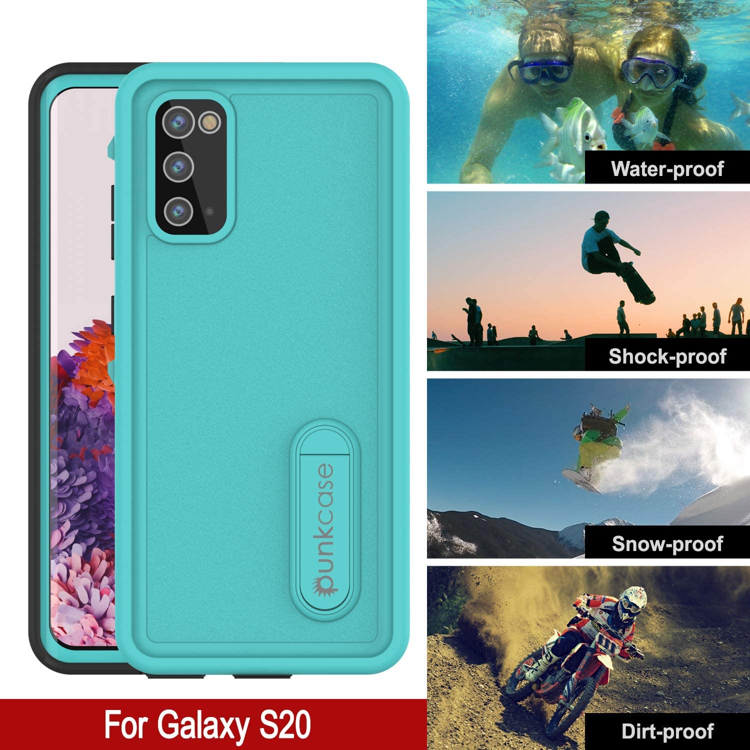 Capa à prova d'água para Galaxy S20, Punkcase [Série KickStud] Capa de armadura [Azul-petróleo]