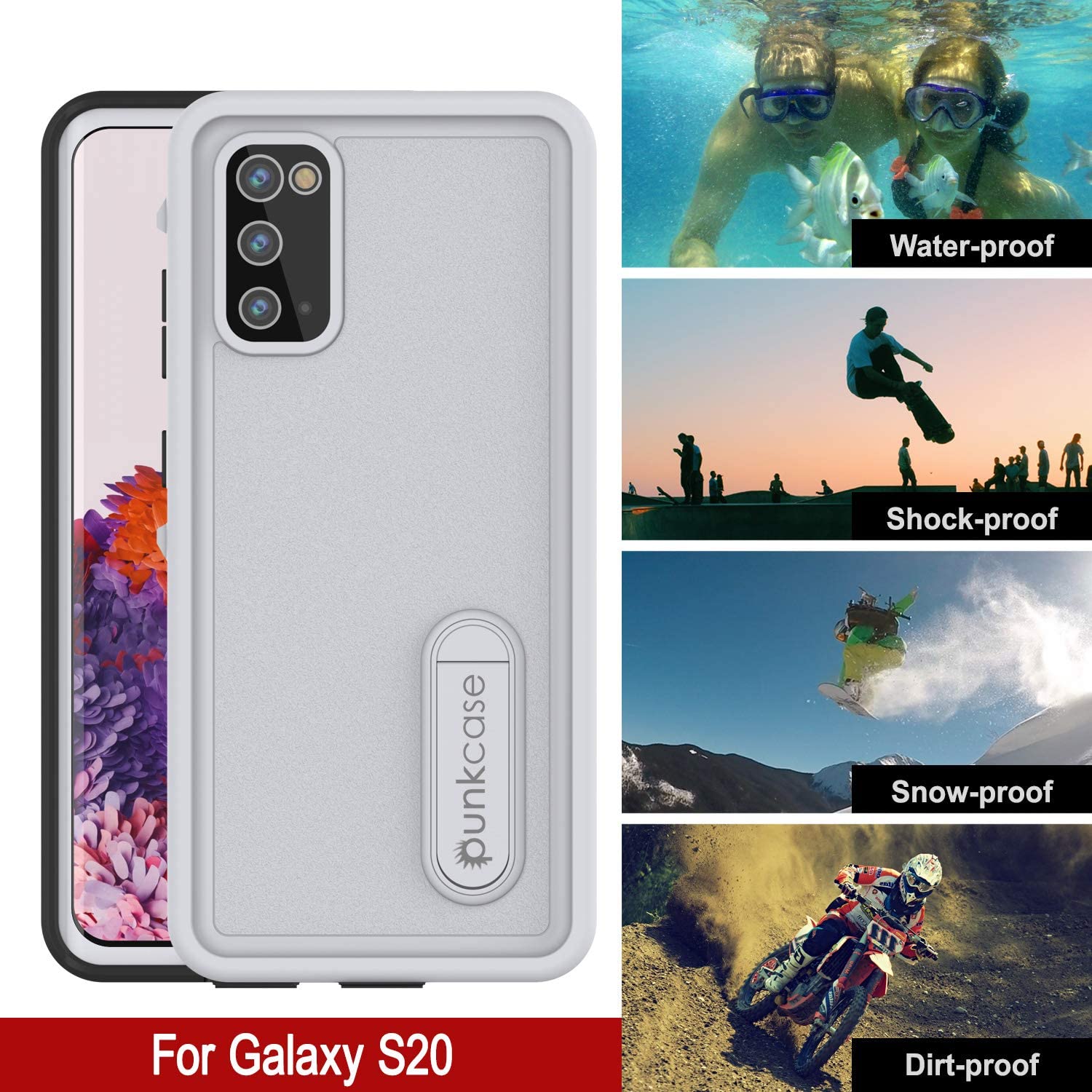 Capa Impermeável para Galaxy S20, Punkcase [Série KickStud] Capa de Armadura [Branco]