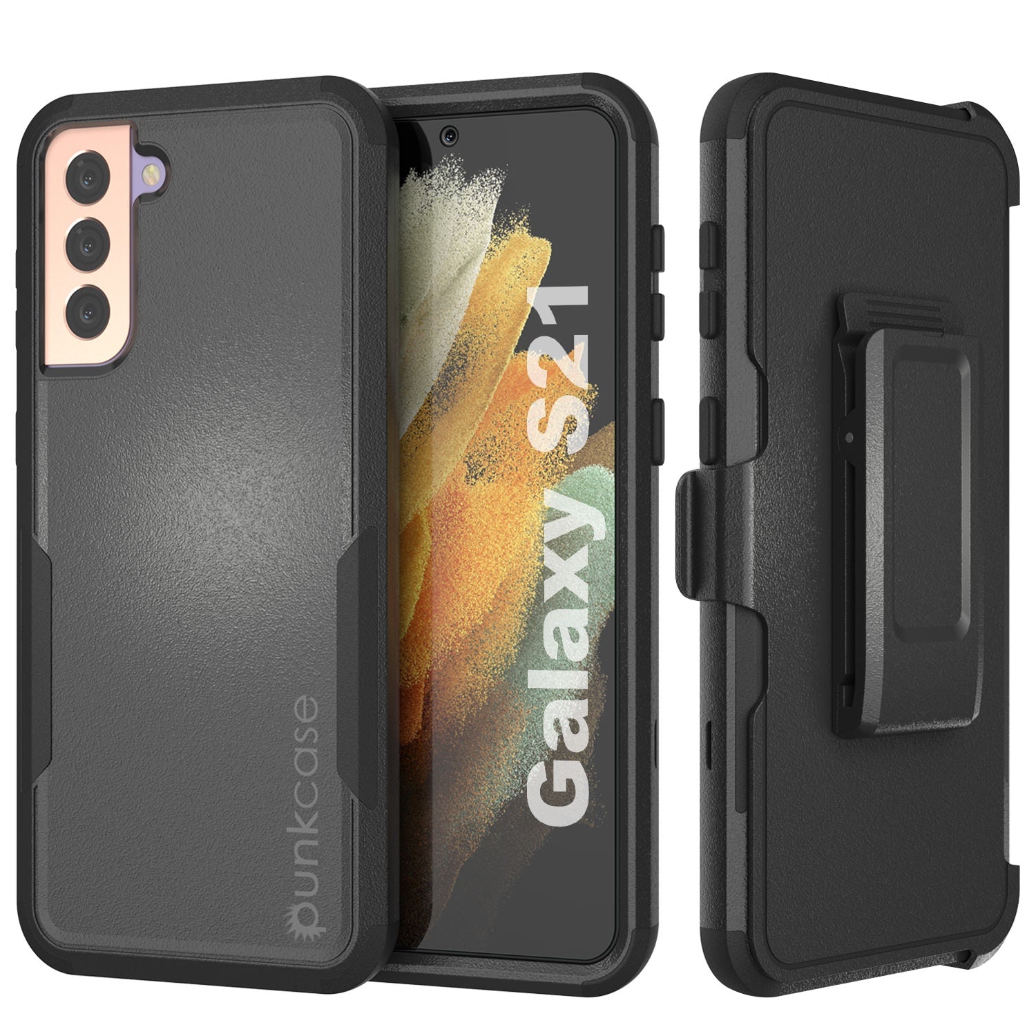 Capa de cinto multilayer Punkcase para Galaxy S21 5G com suporte [Série Patron] [Preto]