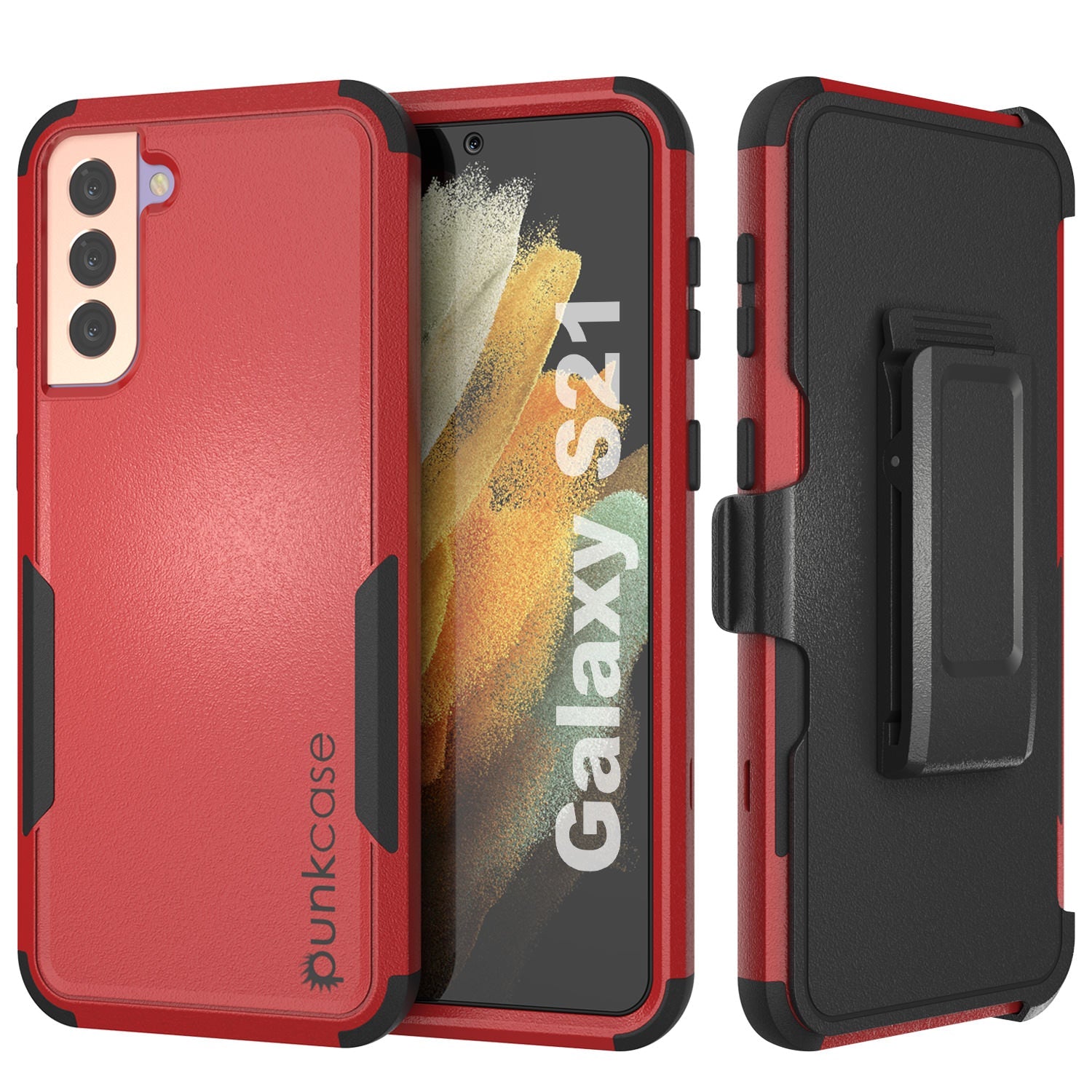 Capa de cinto multicolorida Punkcase para Galaxy S21 5G [Série Patron] [Vermelho-Preto]