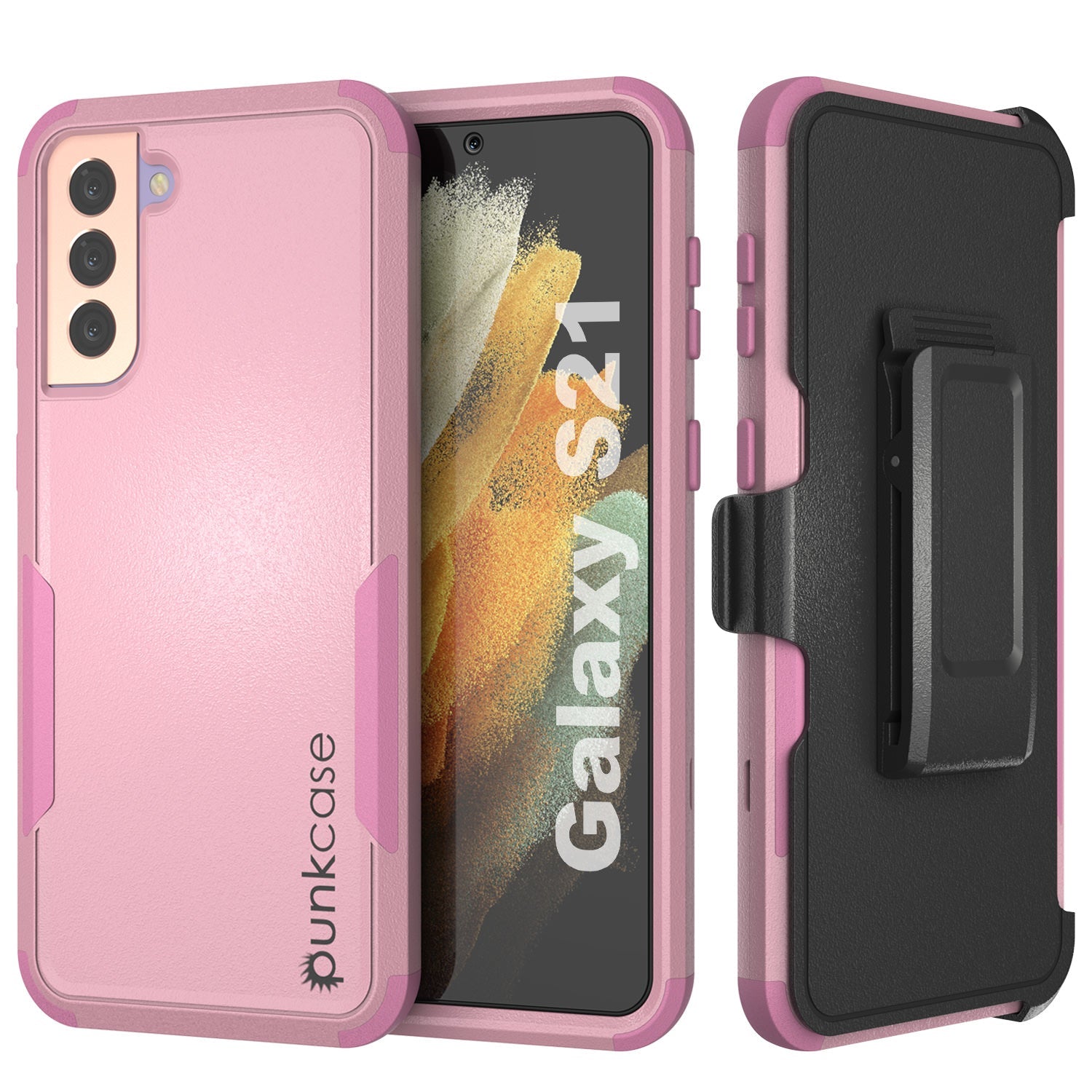 Capa Punkcase para Galaxy S21 5G com Clipe de Cinto e Estojo de Camada Múltipla [Série Patron] [Cor-de-rosa]
