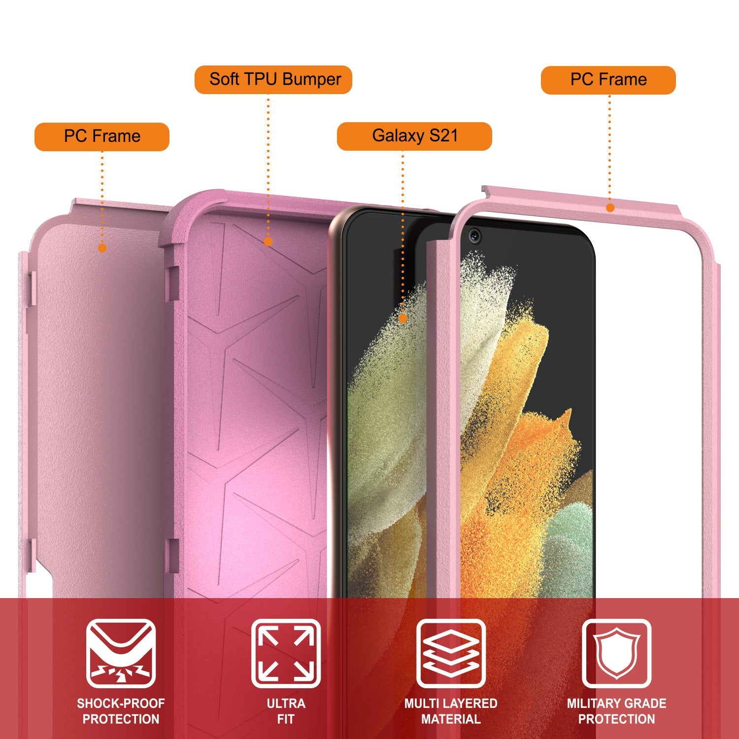 Punkcase for Galaxy S21 5G Belt Clip Multilayer Holster Case [Patron Series] [Pink] (Color in image: Mint-Pink)