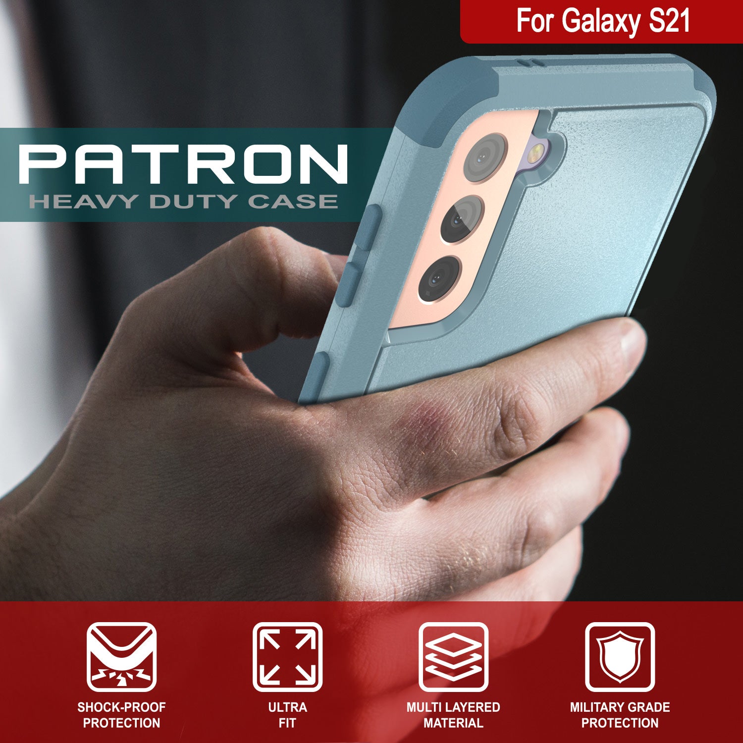 Punkcase for Galaxy S21 5G Belt Clip Multilayer Holster Case [Patron Series] [Mint] (Color in image: Red-Black)