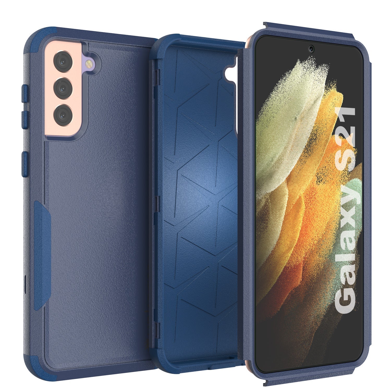 Punkcase for Galaxy S21 5G Belt Clip Multilayer Holster Case [Patron Series] [Navy]