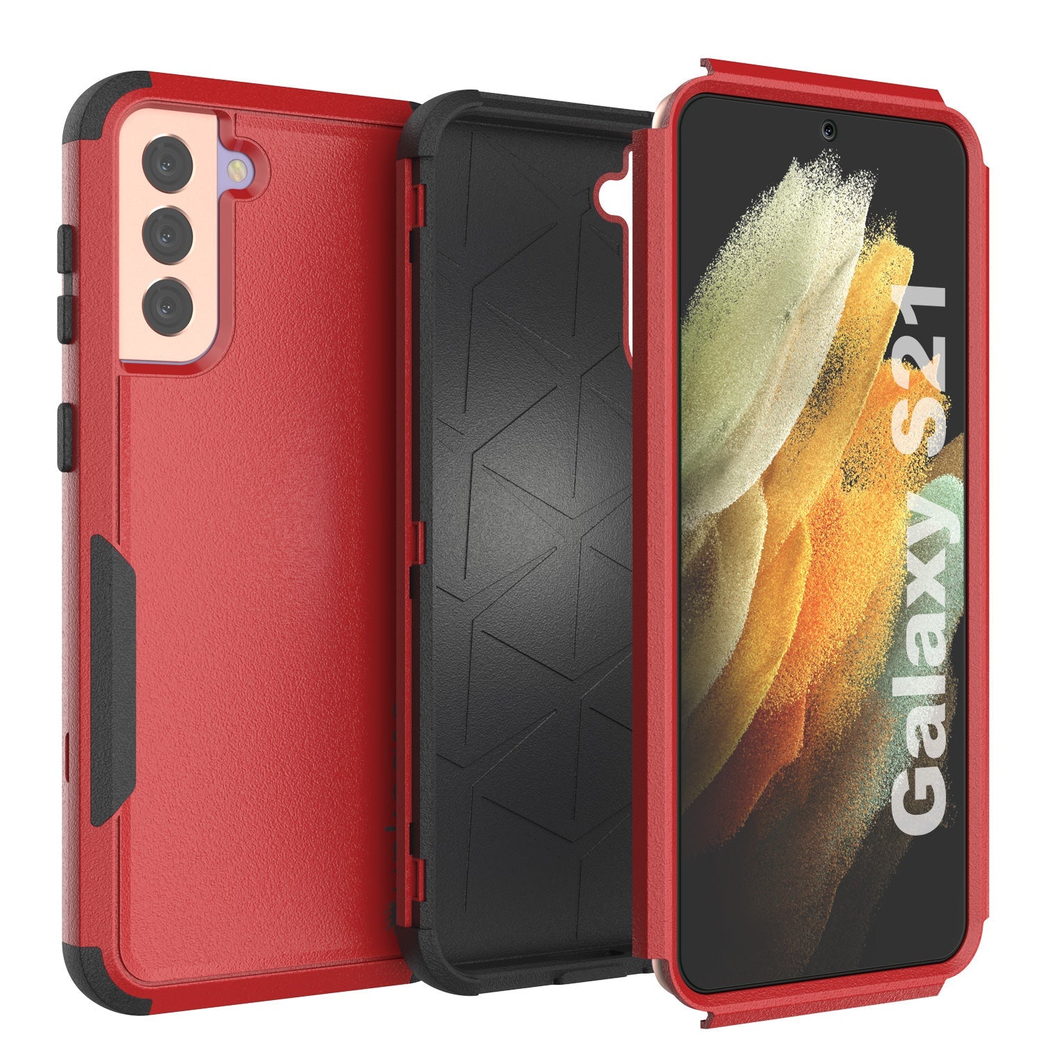 Punkcase for Galaxy S21 5G Belt Clip Multilayer Holster Case [Patron Series] [Red-Black]
