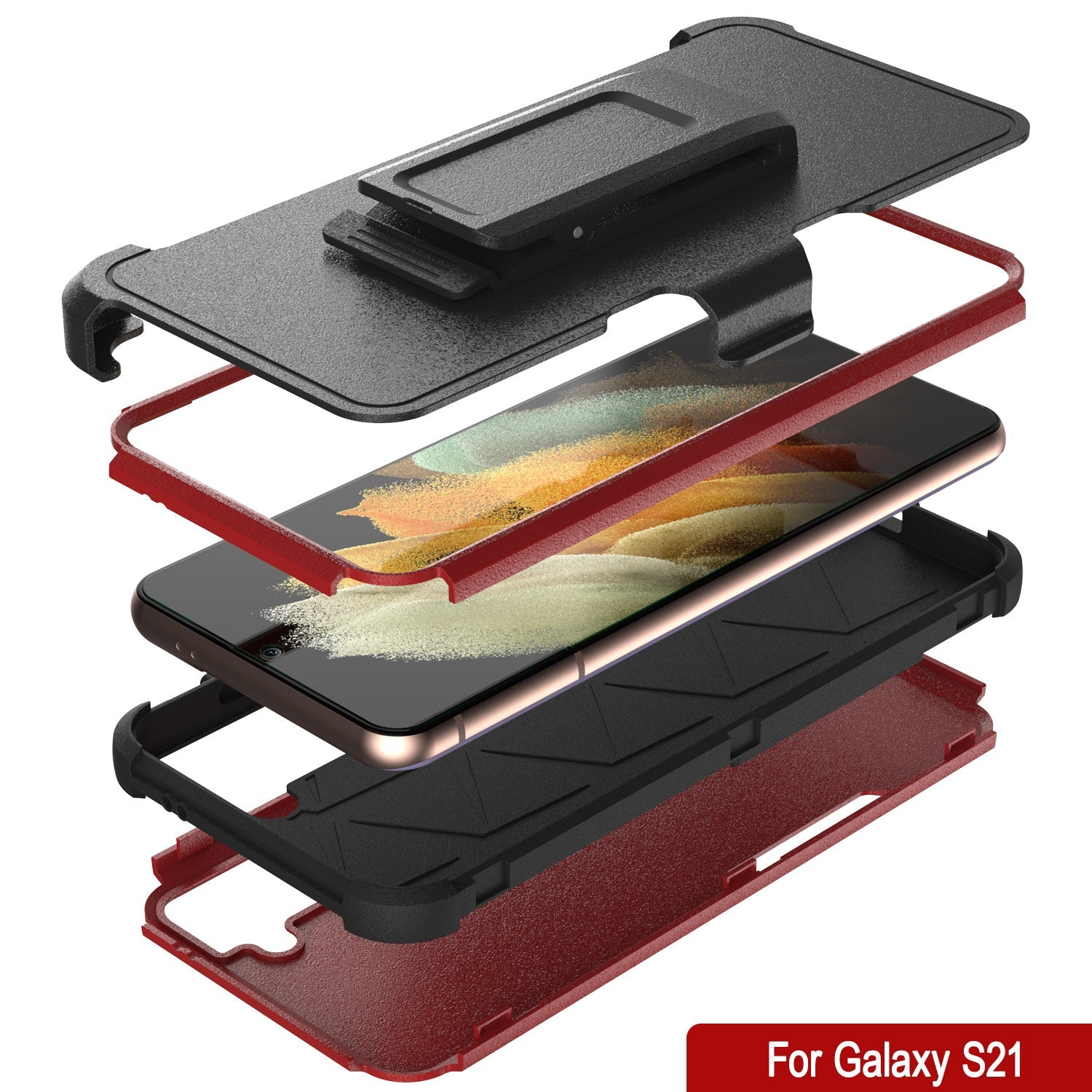 Punkcase for Galaxy S21 5G Belt Clip Multilayer Holster Case [Patron Series] [Red-Black]