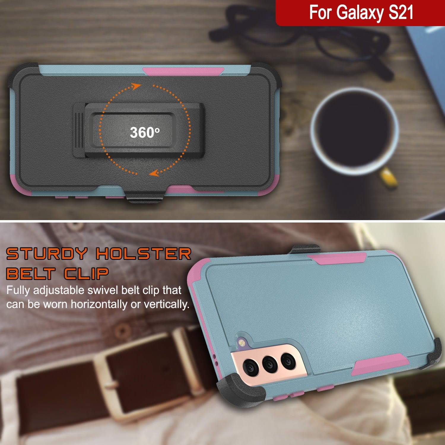 Punkcase for Galaxy S21 5G Belt Clip Multilayer Holster Case [Patron Series] [Mint-Pink]