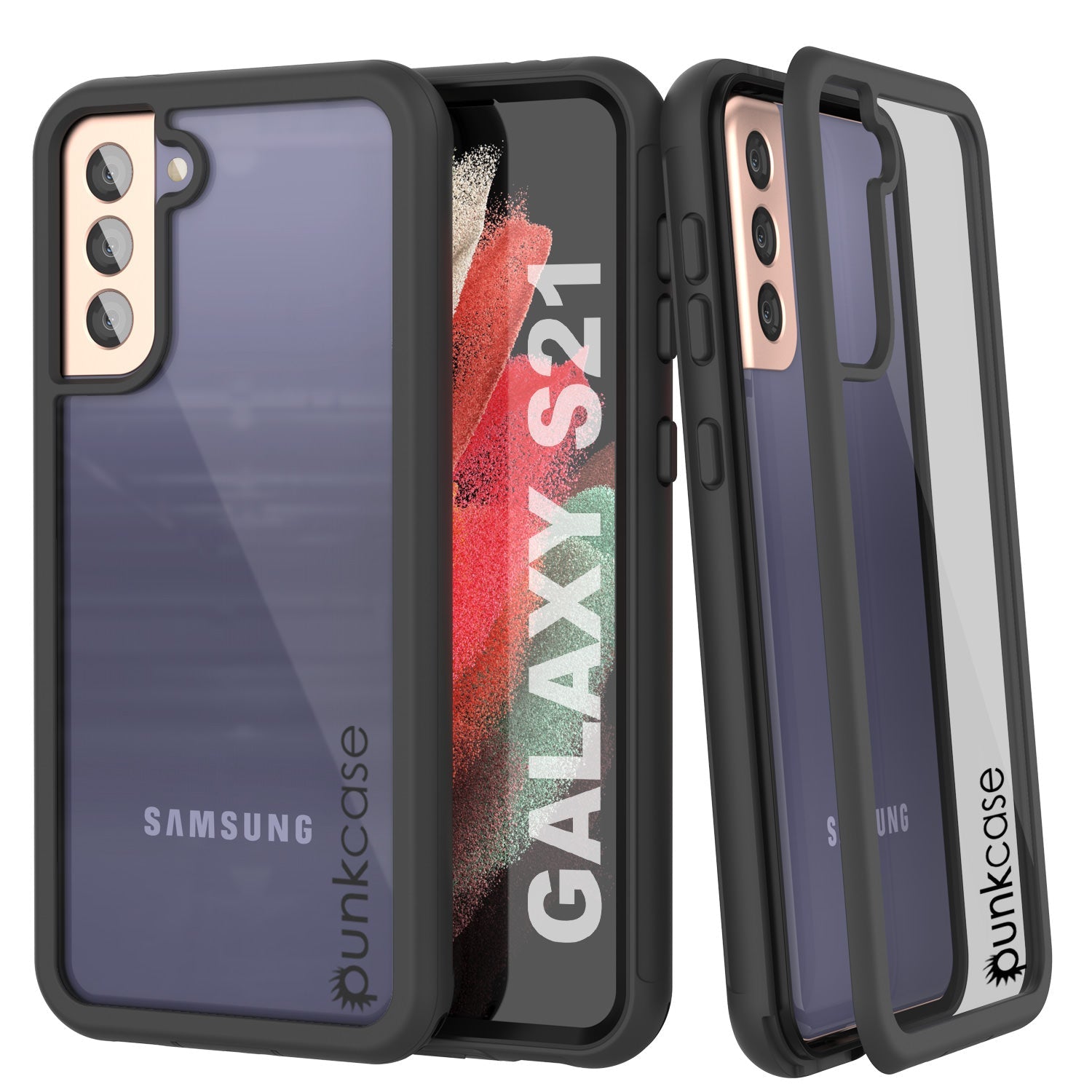 Capa PunkCase Galaxy S21, Série Espartana, Protetor Resistente Transparente com Protetor de Tela Embutido [Preto]