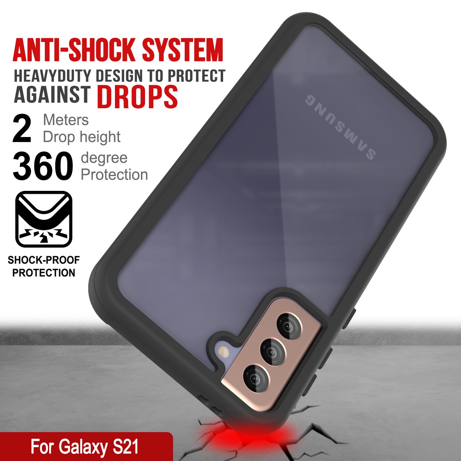 Capa PunkCase Galaxy S21, Série Espartana, Protetor Resistente Transparente com Protetor de Tela Embutido [Preto]