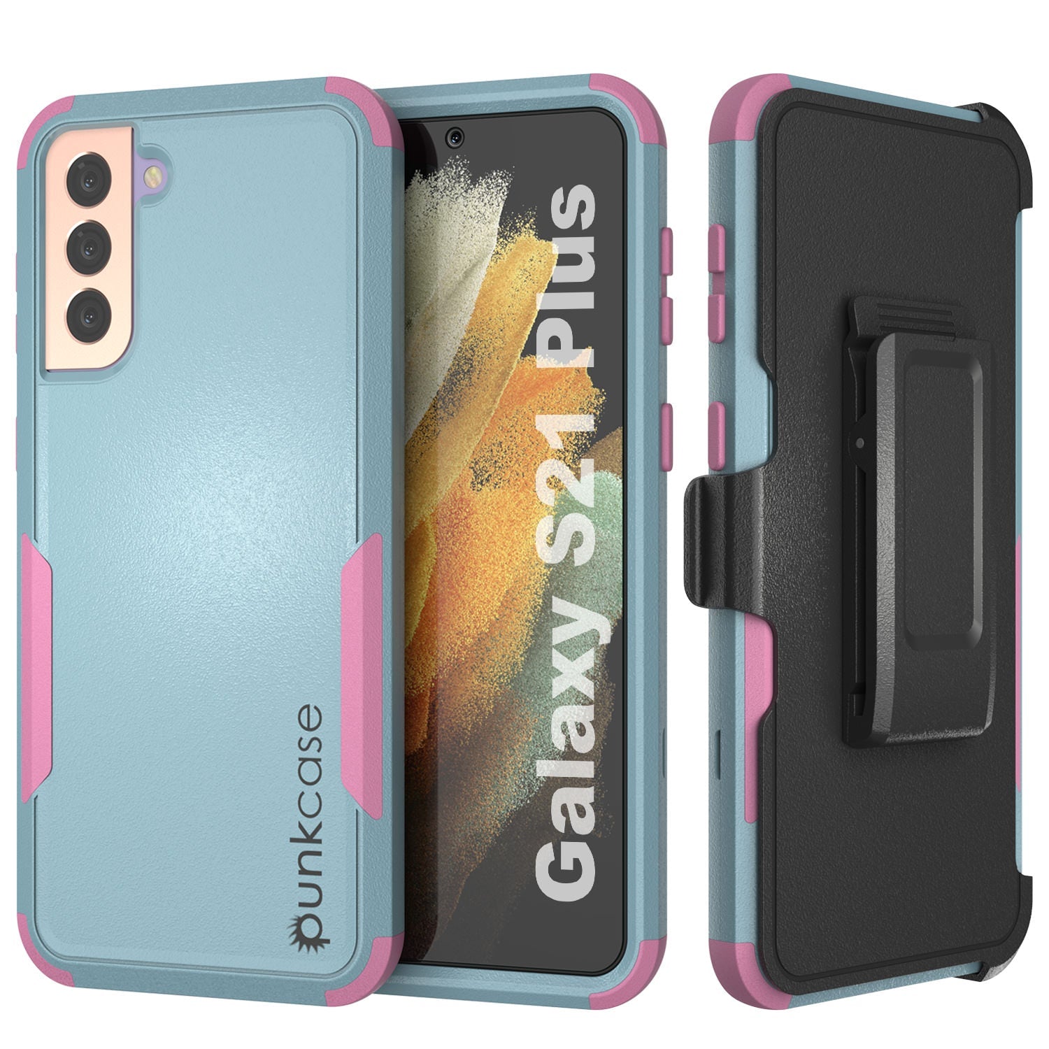 Capa de cinto multicolorida para Galaxy S21+ Plus 5G da Punkcase [Série Patron] [Verde-rosa]