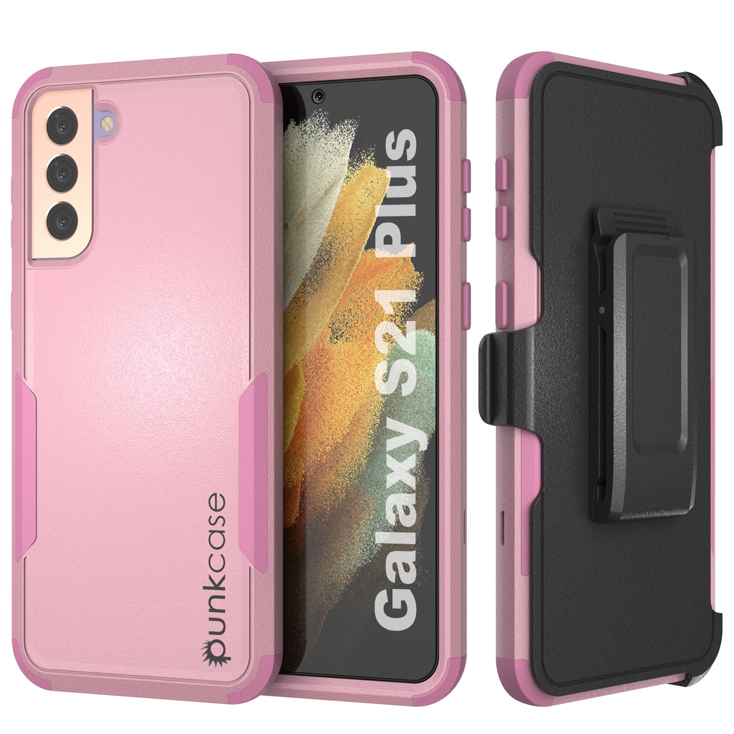 Capa Punkcase para Galaxy S21+ Plus 5G com presilha de cinto e estojo de camadas múltiplas [Série Patron] [Rosa]