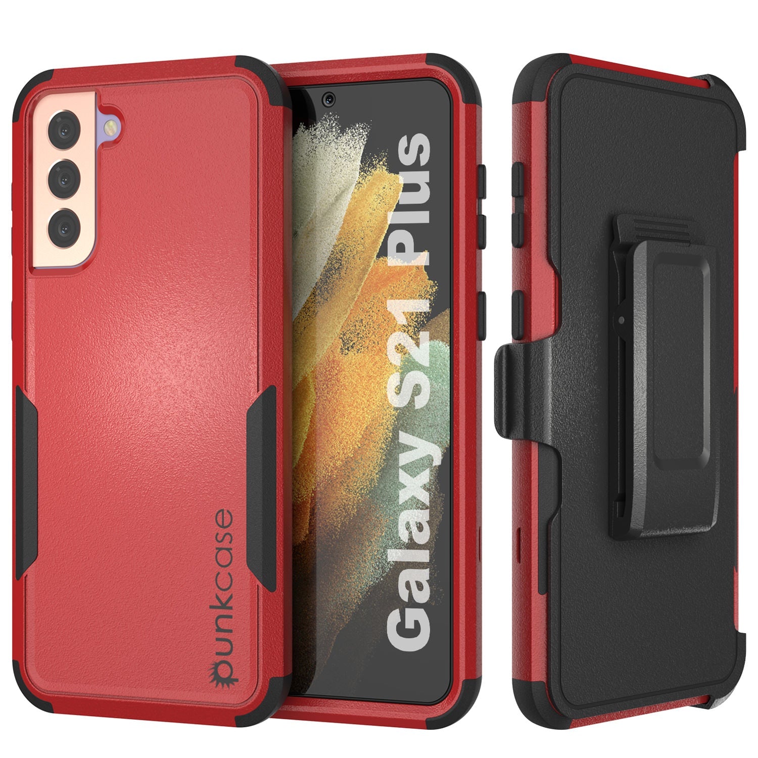 Capa Punkcase para Galaxy S21+ Plus 5G com Clipe para Cinto e Estojo Multicamadas [Série Patron] [Vermelho-Preto]