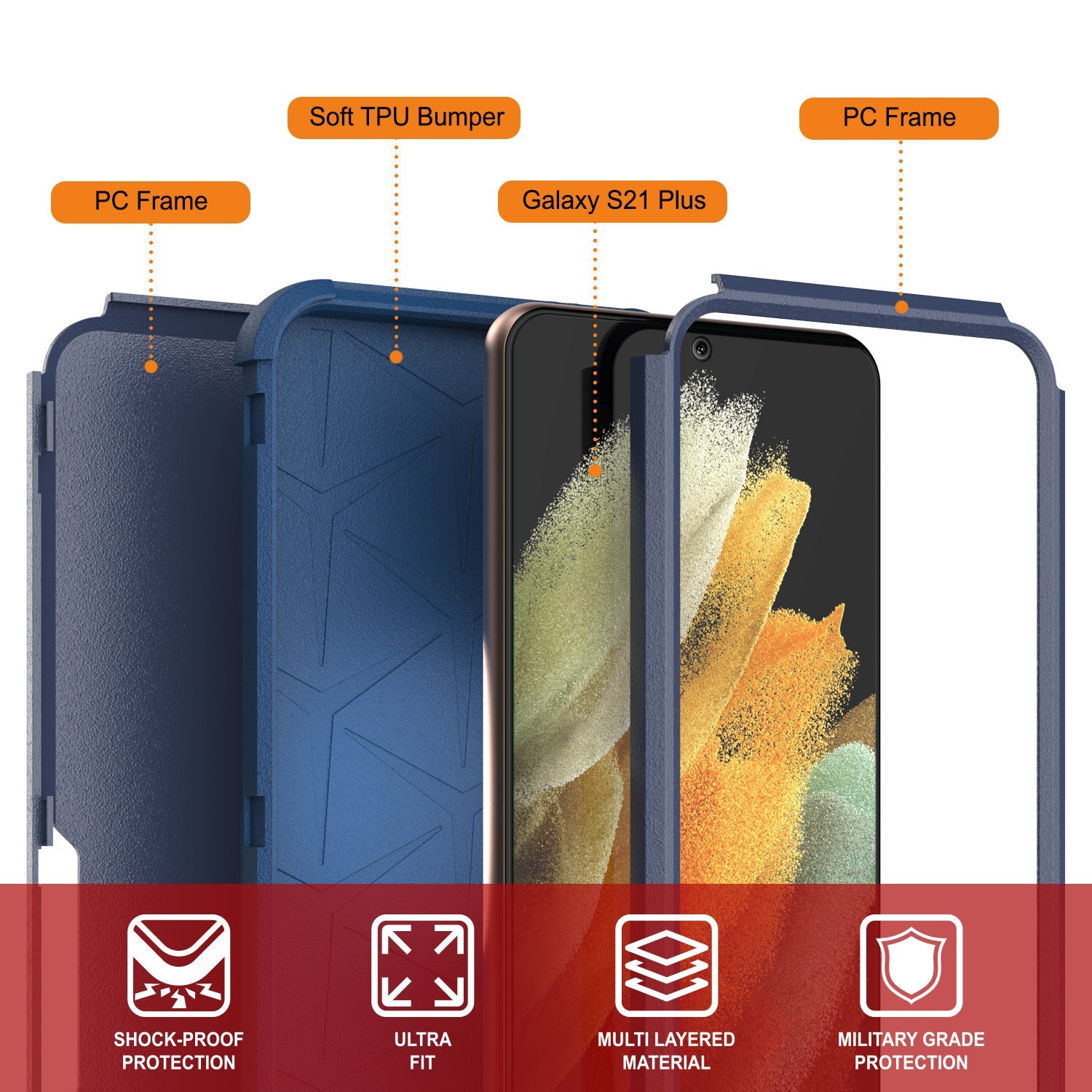 Punkcase for Galaxy S21+ Plus 5G Belt Clip Multilayer Holster Case [Patron Series] [Navy] (Color in image: Mint)