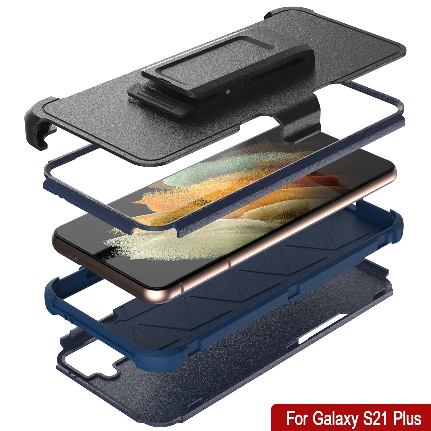 Punkcase for Galaxy S21+ Plus 5G Belt Clip Multilayer Holster Case [Patron Series] [Navy]