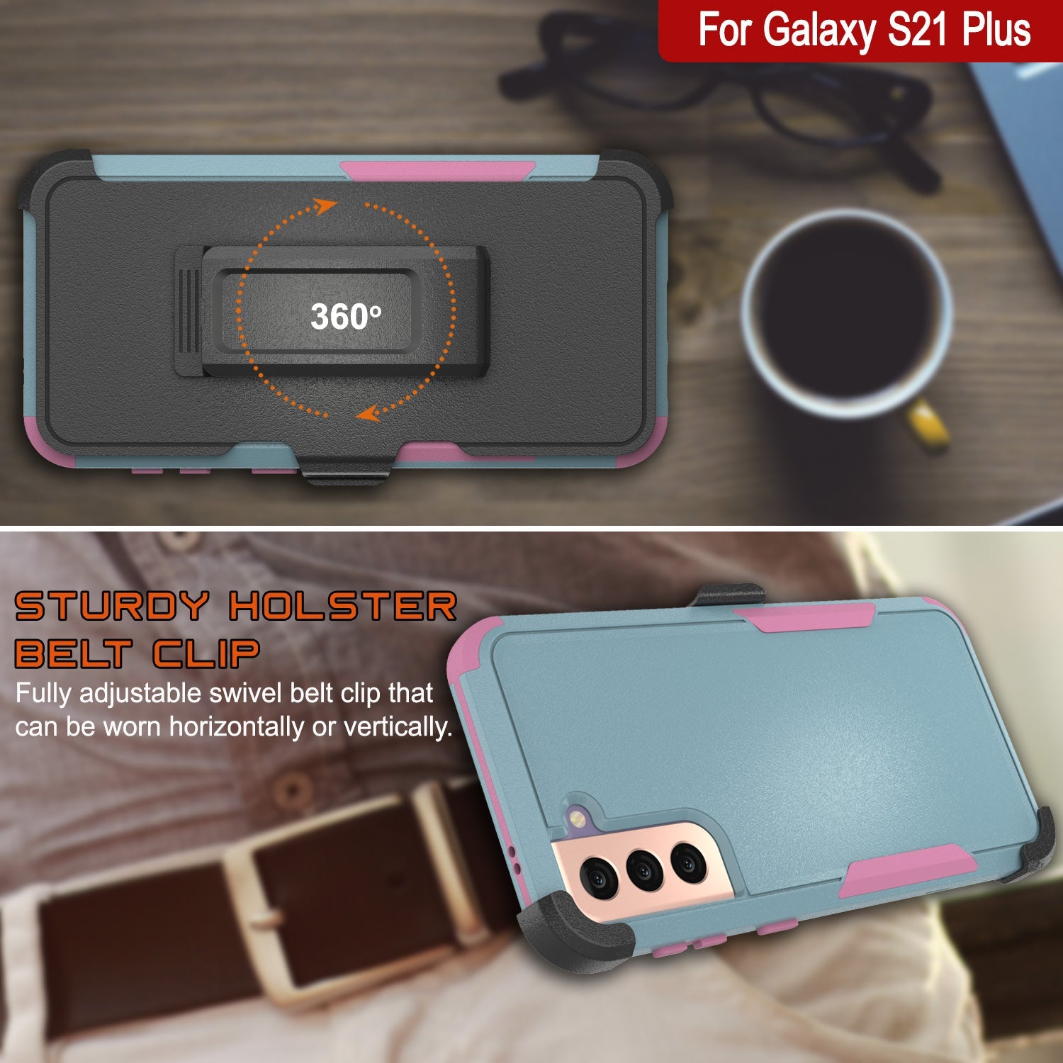 Punkcase for Galaxy S21+ Plus 5G Belt Clip Multilayer Holster Case [Patron Series] [Mint-Pink]