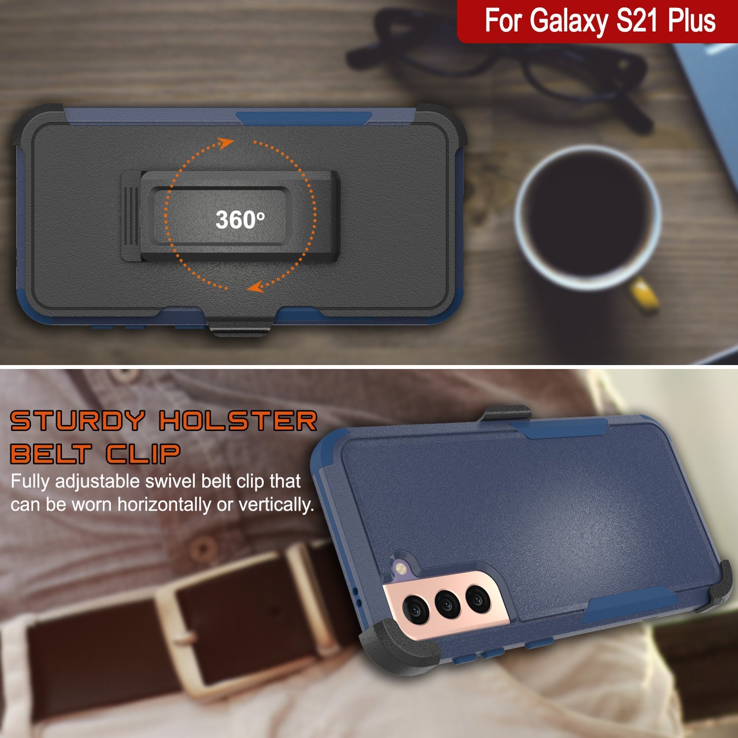 Punkcase for Galaxy S21+ Plus 5G Belt Clip Multilayer Holster Case [Patron Series] [Navy]