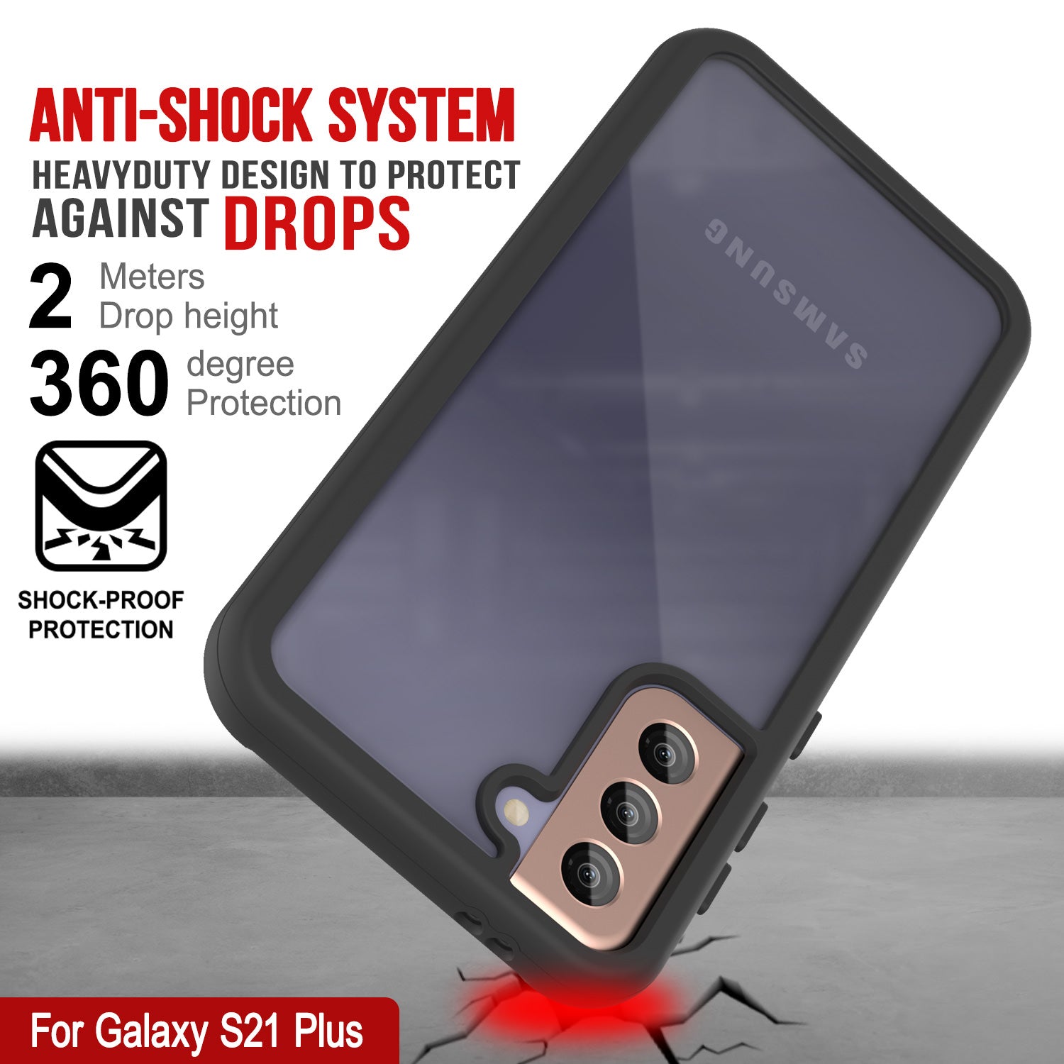 PunkCase Galaxy S21+ Plus Case, [Spartan Series] Clear Rugged Heavy Duty Cover W/Built in Screen Protector [Black] (Color in image: white)