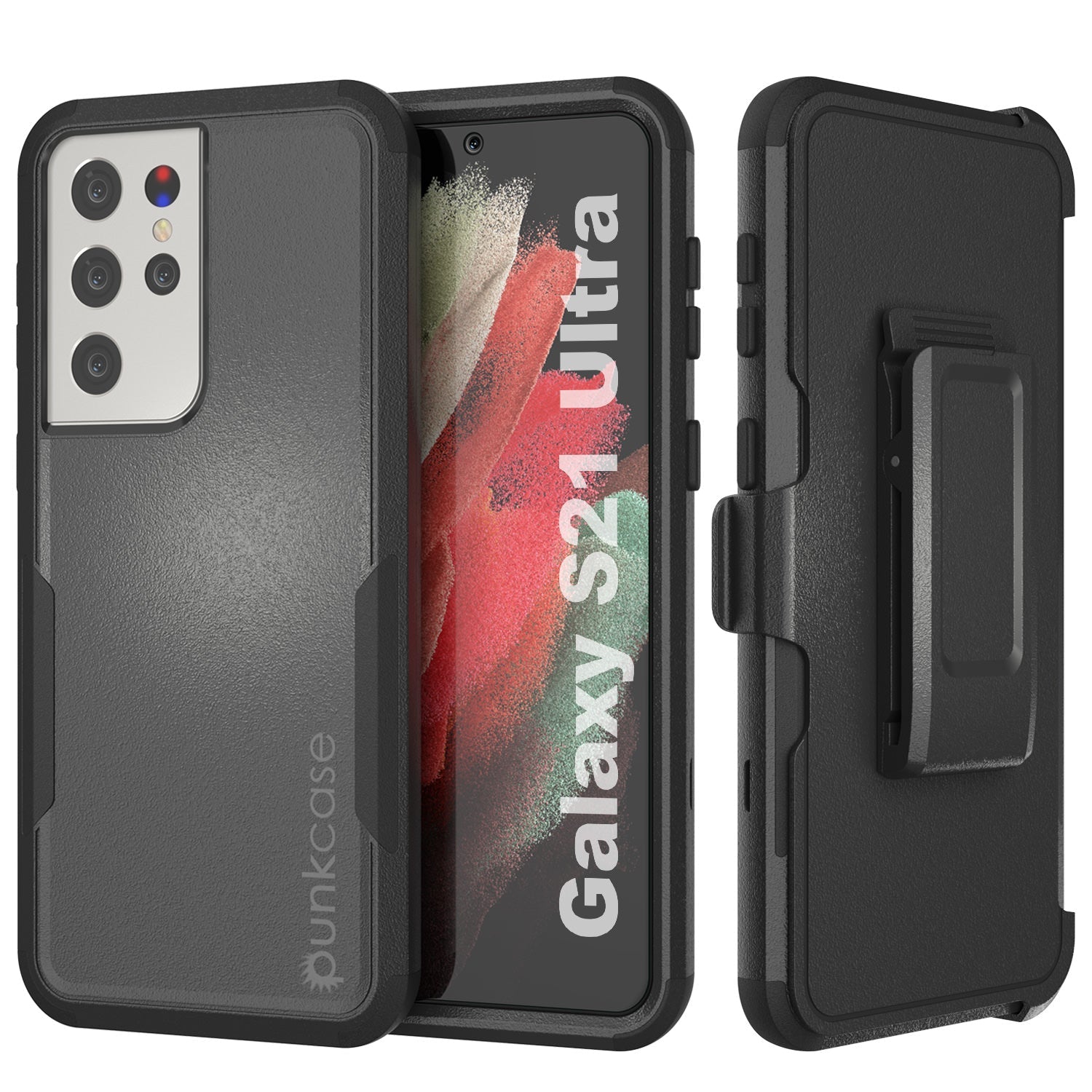Punkcase para Galaxy S21 Ultra 5G Clip para cinto Capa de estojo de Coldre de camada múltipla [Série Patron] [Preto]