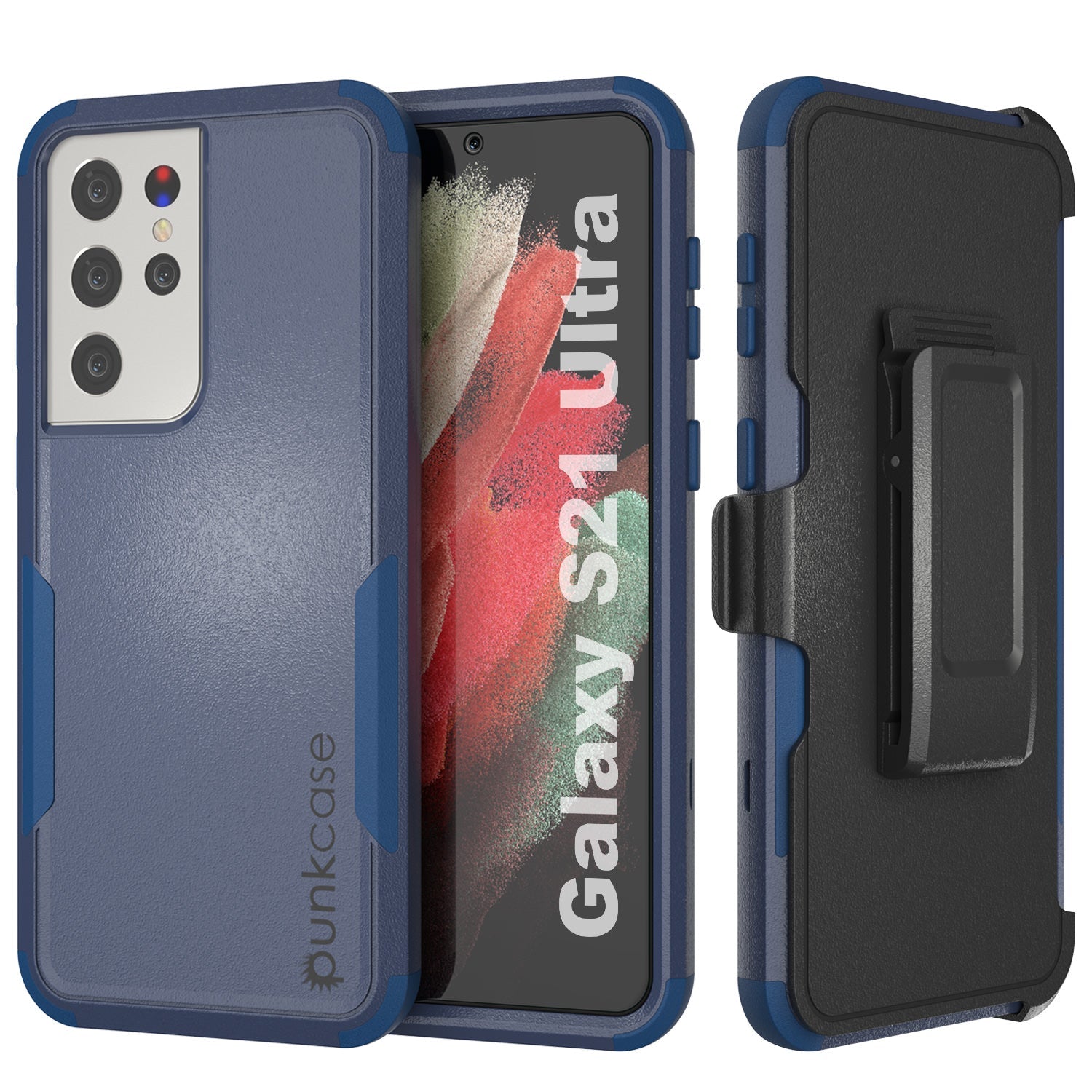 Capa Punkcase para Galaxy S21 Ultra 5G com Clipe para Cinto e Estojo Multicamadas [Série Patron] [Azul Marinho]