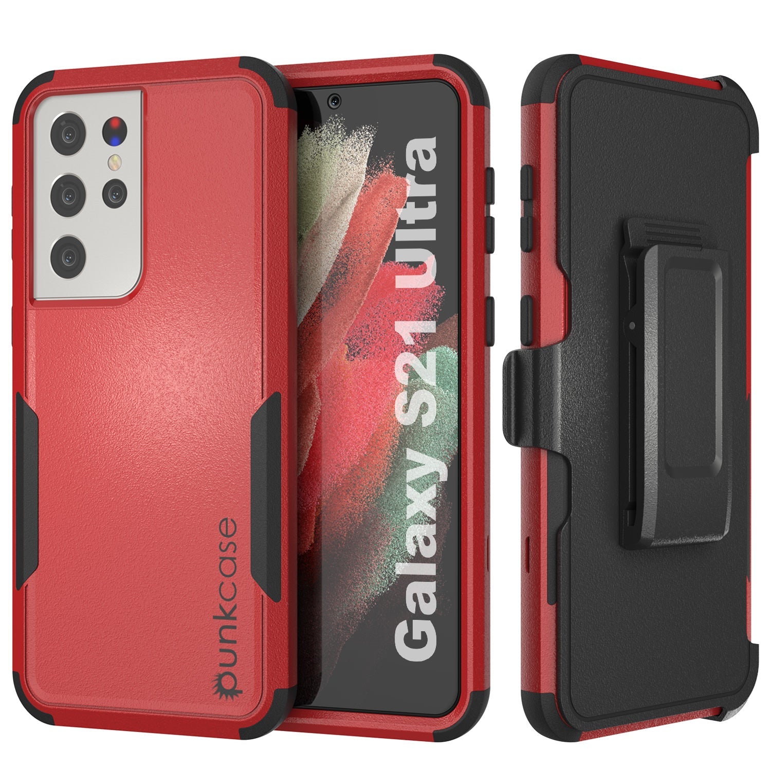 Capa para cinto Punkcase para Samsung Galaxy S21 Ultra 5G com suporte para cinto e múltiplas camadas [Série Patron] [Vermelho-Preto]