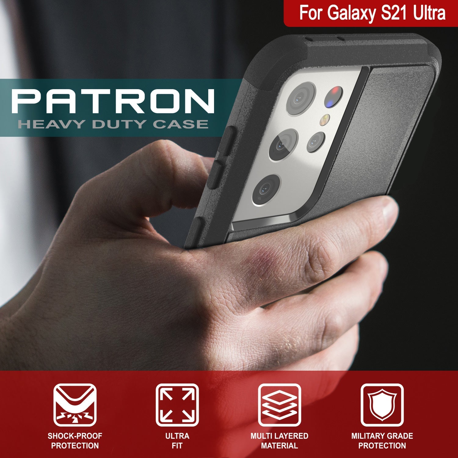 Punkcase for Galaxy S21 Ultra 5G Belt Clip Multilayer Holster Case [Patron Series] [Black] (Color in image: Red-Black)