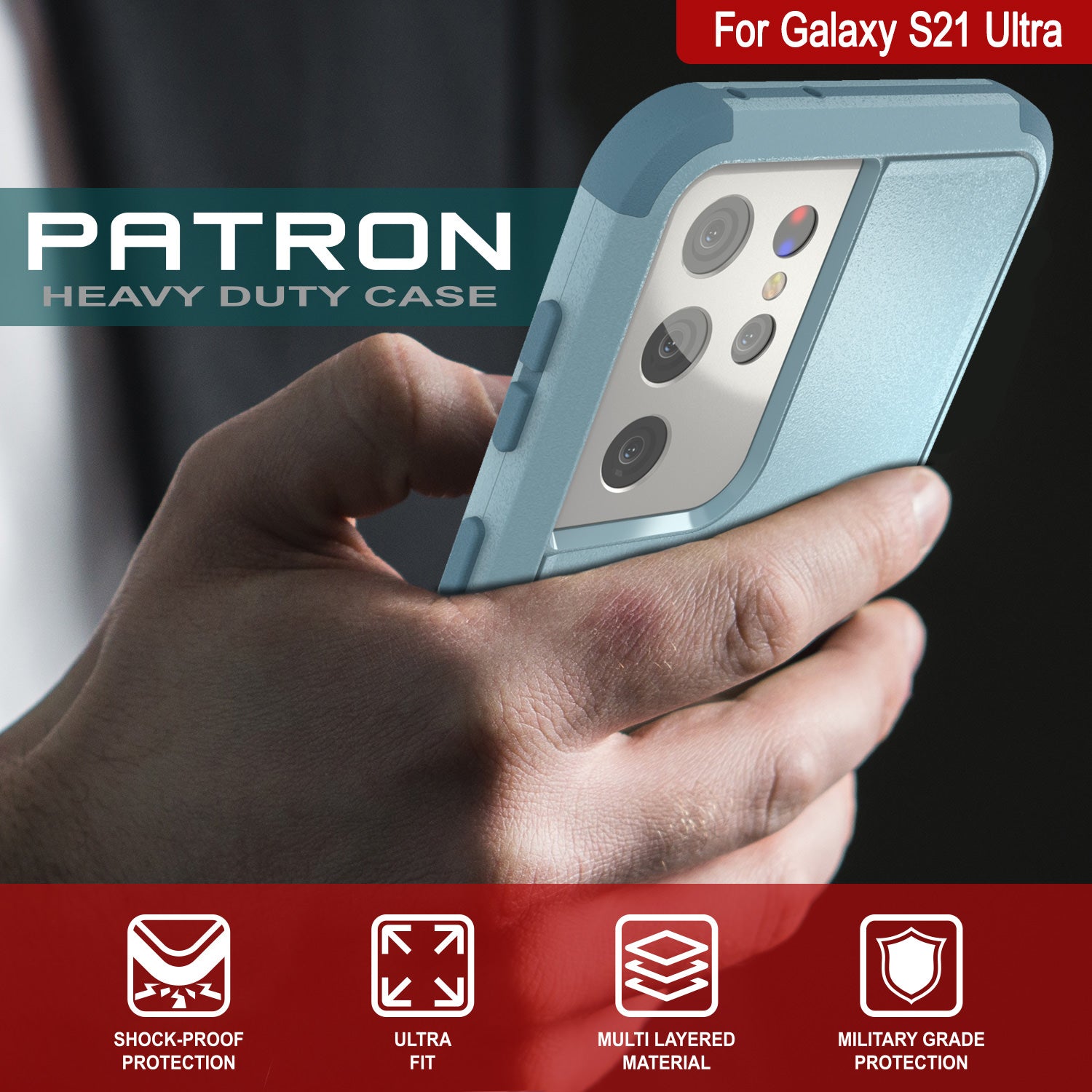 Punkcase for Galaxy S21 Ultra 5G Belt Clip Multilayer Holster Case [Patron Series] [Mint] (Color in image: Red-Black)