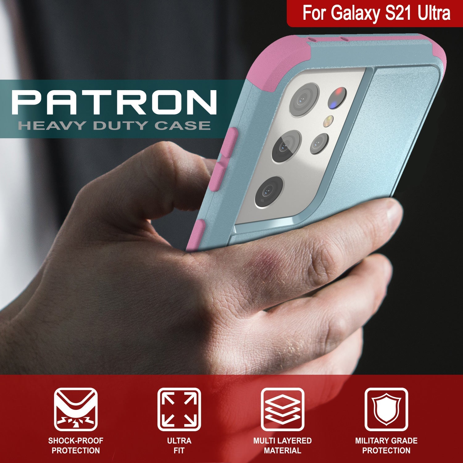 Punkcase for Galaxy S21 Ultra 5G Belt Clip Multilayer Holster Case [Patron Series] [Mint-Pink] (Color in image: Red-Black)