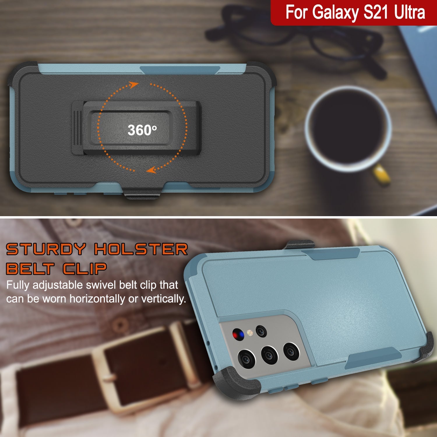 Punkcase for Galaxy S21 Ultra 5G Belt Clip Multilayer Holster Case [Patron Series] [Mint]