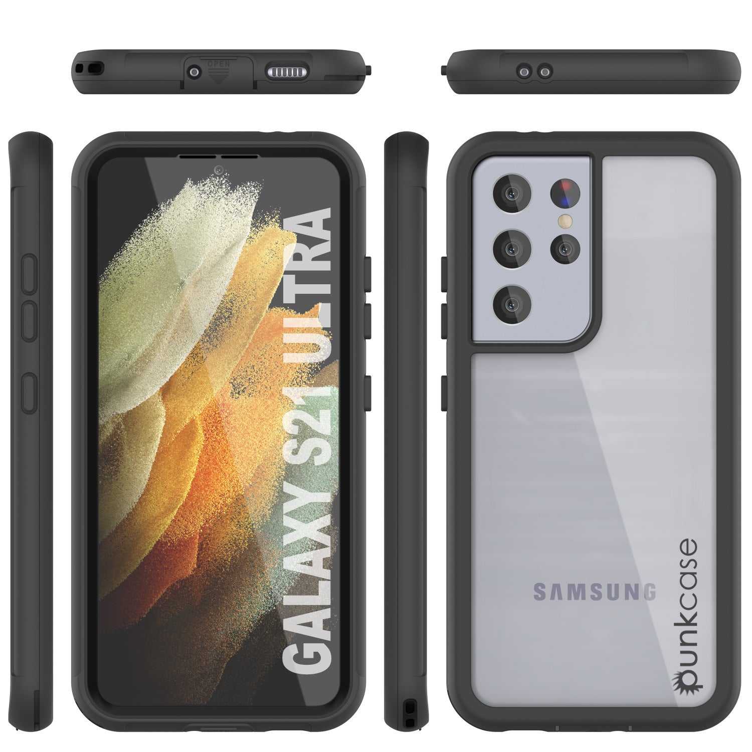 Capa PunkCase Galaxy S21 Ultra, Série Spartan, Cobertura Resistente Transparente com Protetor de Tela Embutido [Preto]