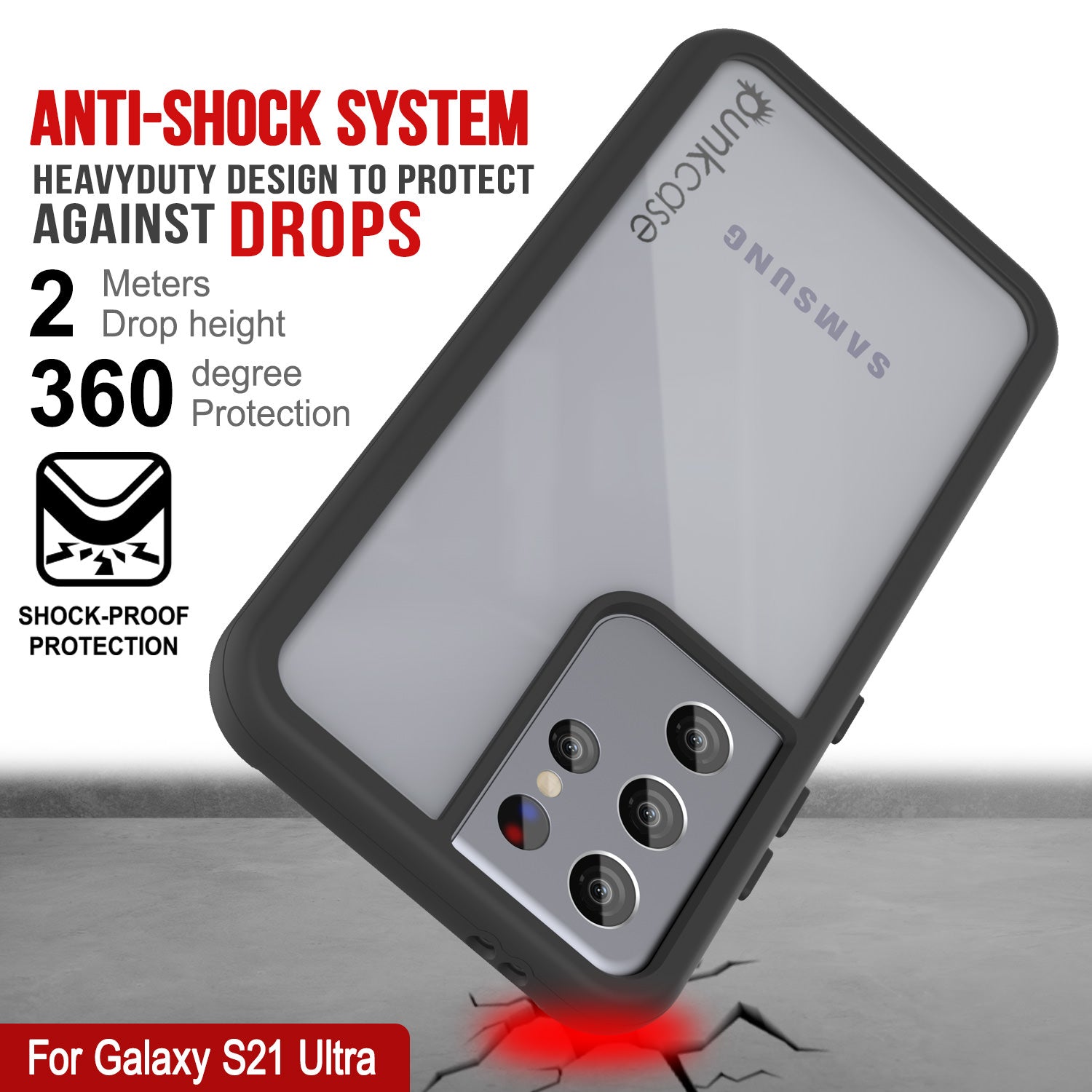 Capa PunkCase Galaxy S21 Ultra, Série Spartan, Cobertura Resistente Transparente com Protetor de Tela Embutido [Preto]